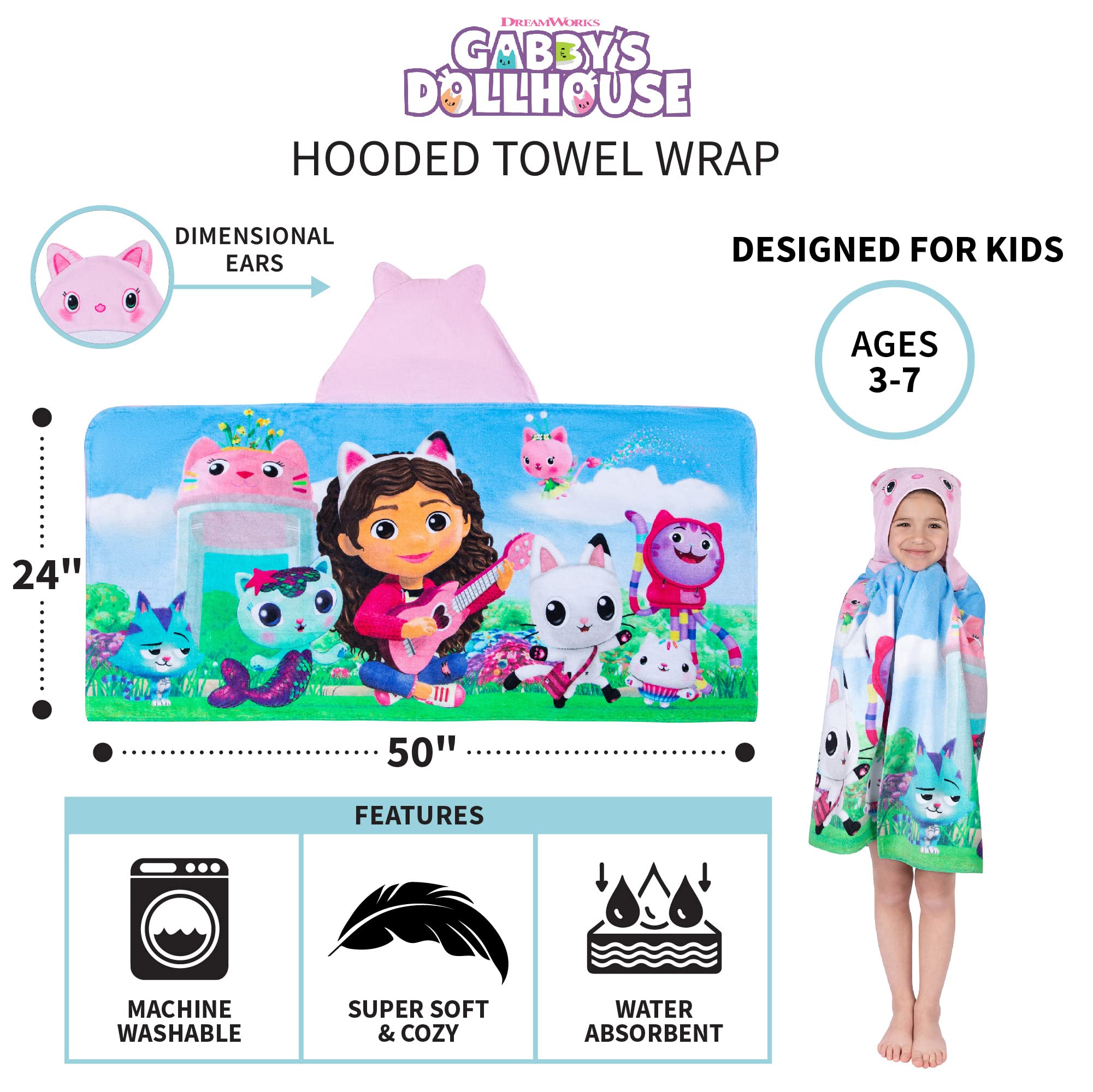 Foto 6 | Toalla Con Capucha Dreamworks Gabby's Dollhouse, Algodón, 60 X 120 Cm - Venta Internacional.