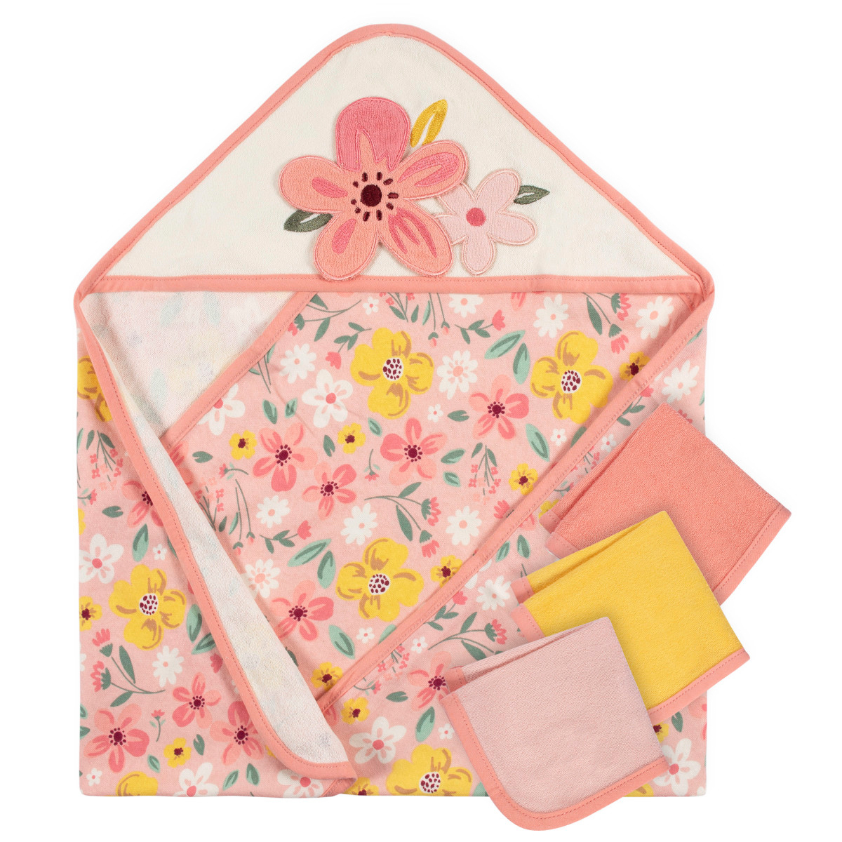Foto 1 | Set 4 Toallas Bebé Gerber Capucha Y Paños 80% Algodón Rosa