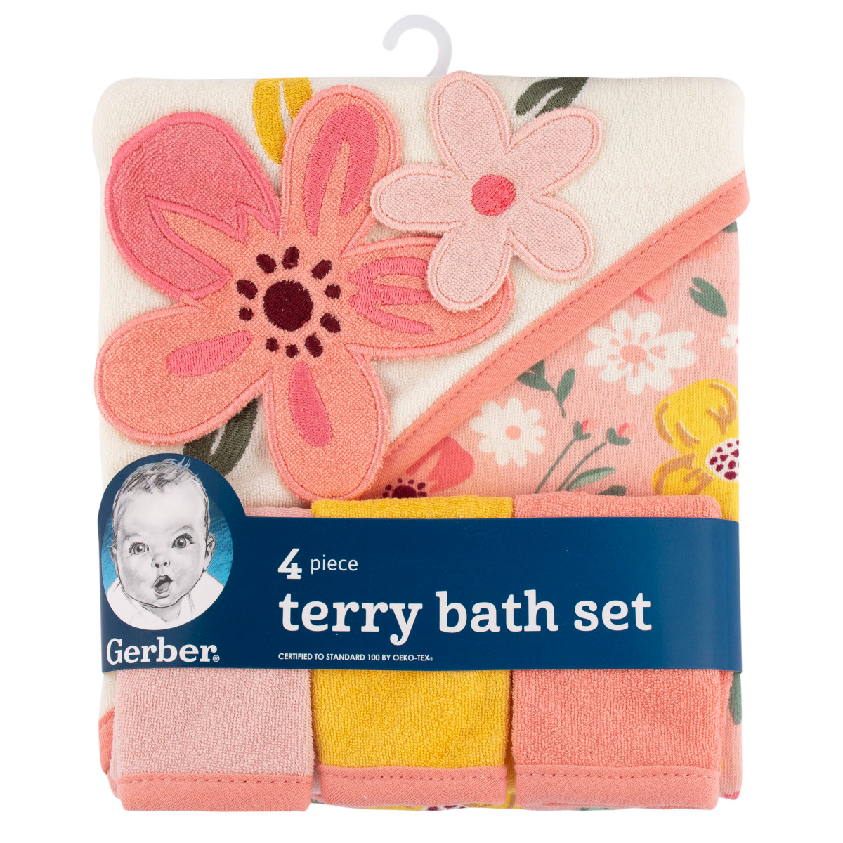 Foto 2 | Set 4 Toallas Bebé Gerber Capucha Y Paños 80% Algodón Rosa