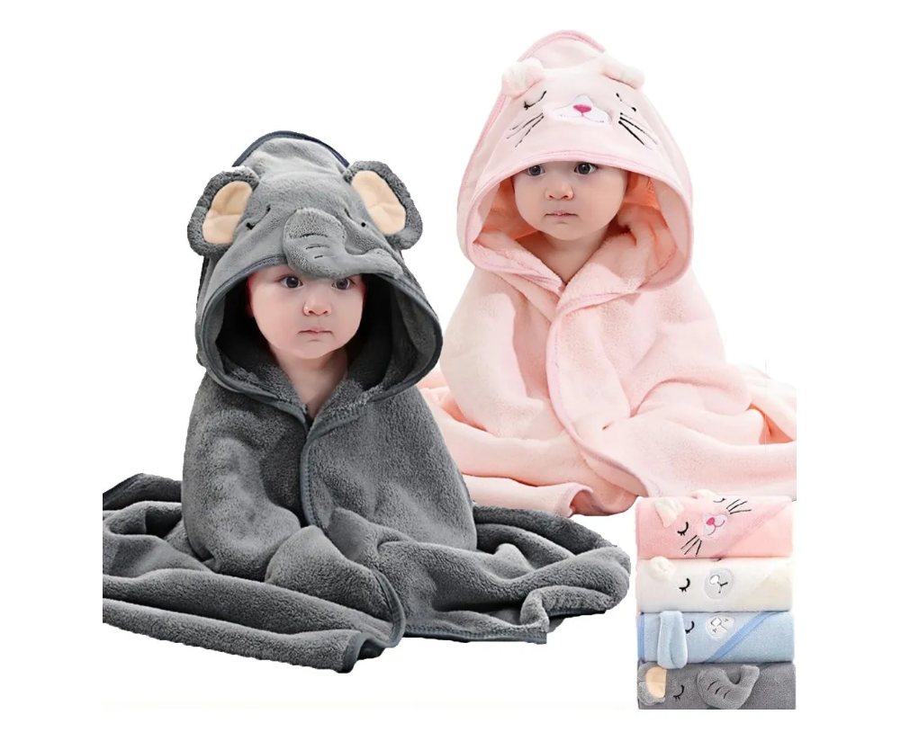 Toalla De Baño Bebé Con Capucha Animales Manta Suave (0-3a)