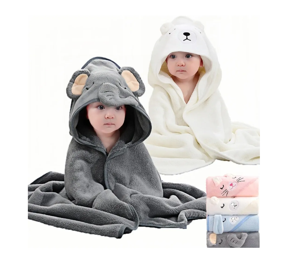 Toalla De Baño Bebé Con Capucha Animales Manta Suave (0-3a)
