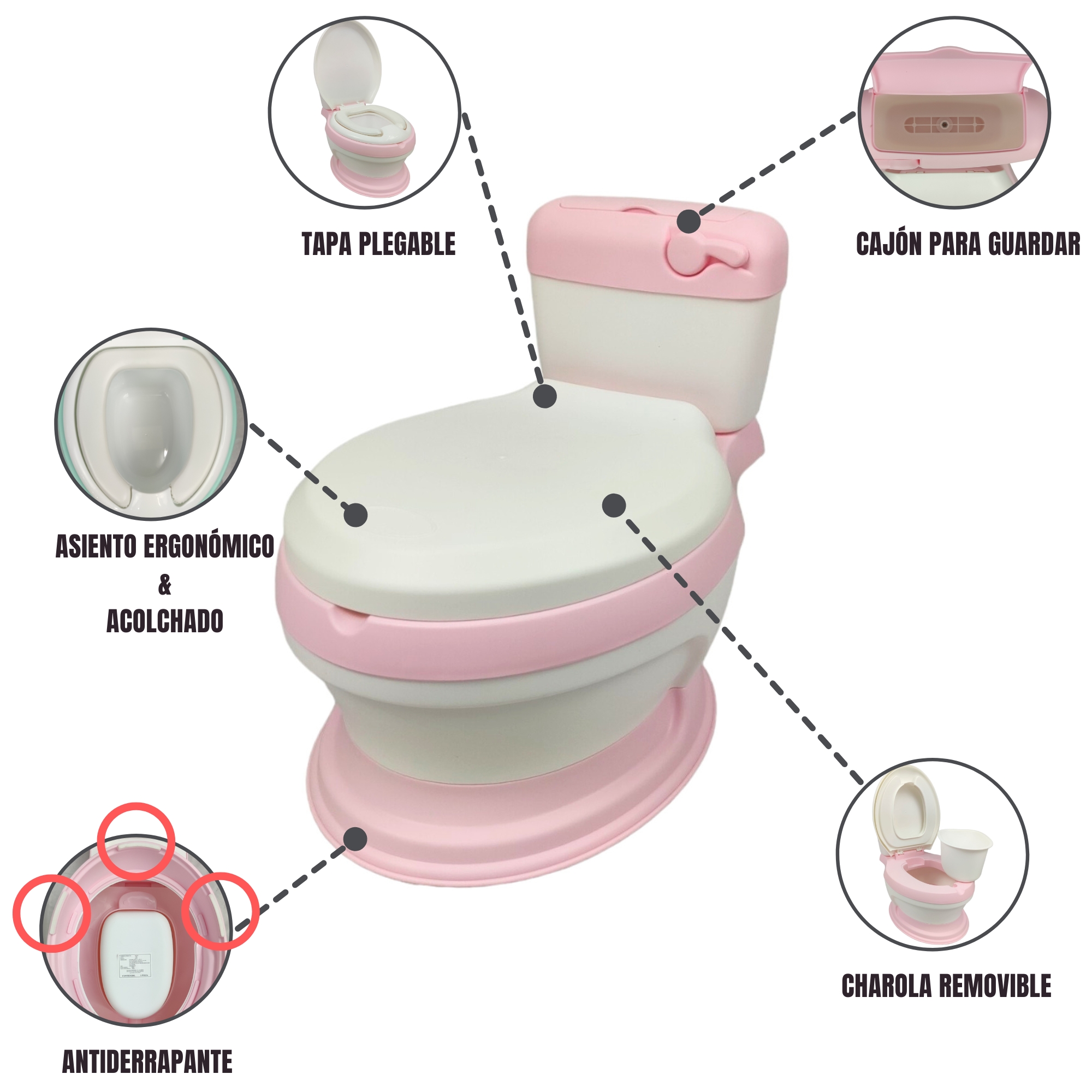 Foto 3 pulgar | Baño Entrenador con Asiento Acojinado Generica color Rosa con Tapa y Recipiente