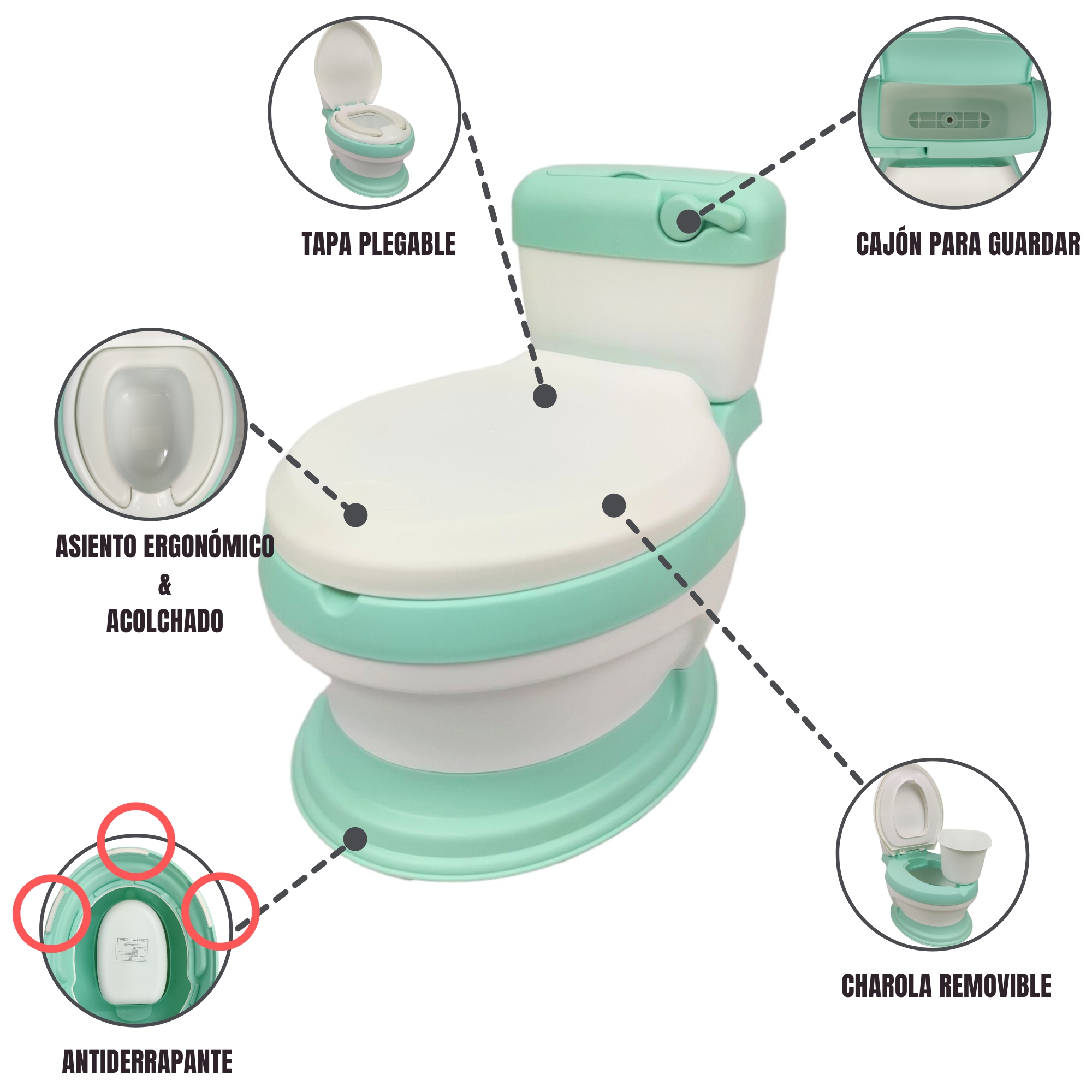 Foto 2 | Baño Entrenador con Asiento Acojinado Generica color Verde con Tapa y Recipiente