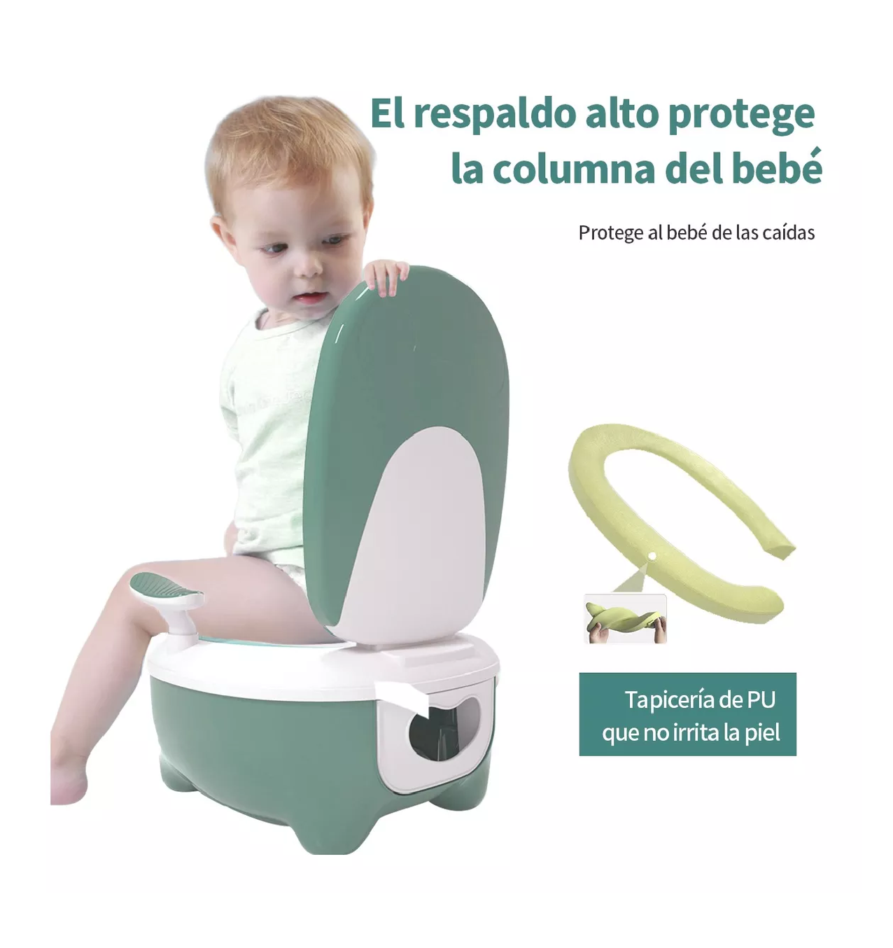 Foto 4 pulgar | Baño Entrenador Belug color Verde para Niños con Asiento Acojinado y Tapa