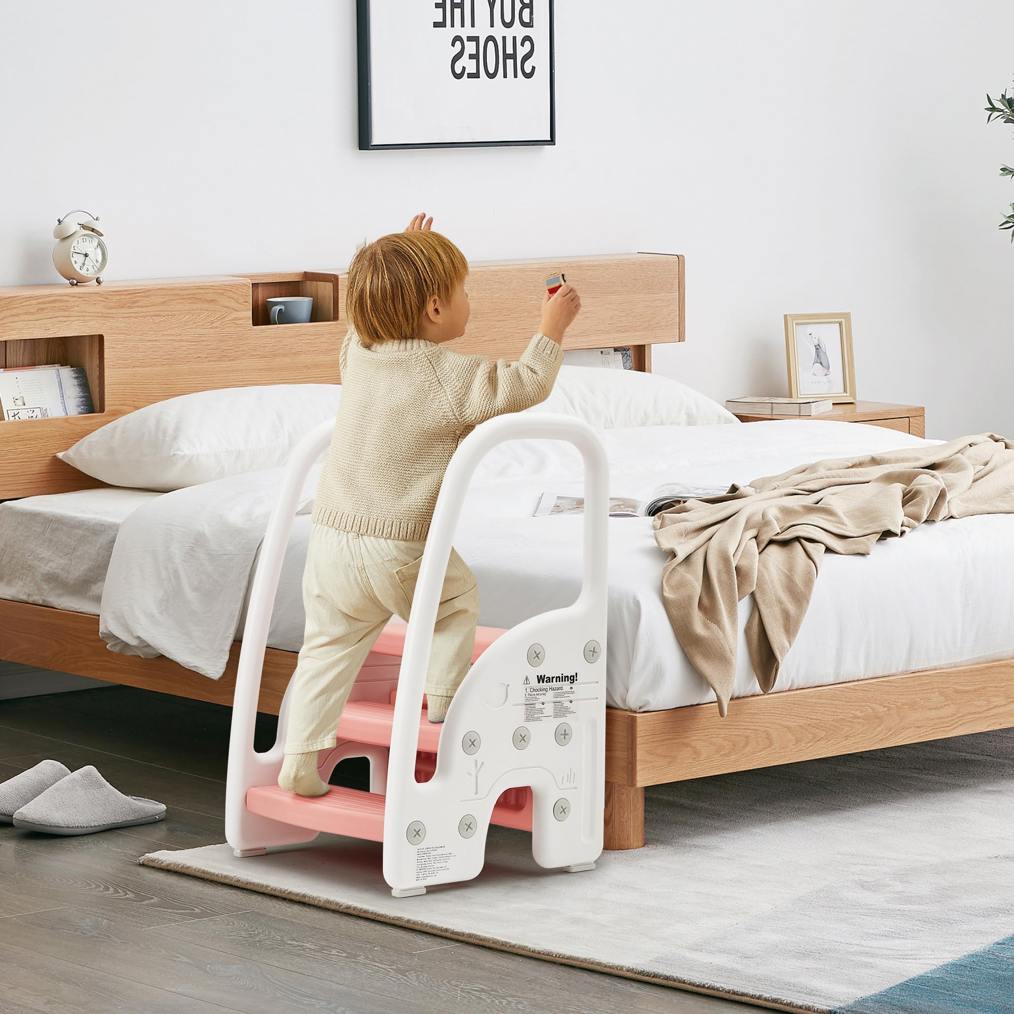 Foto 4 pulgar | Taburete Gaomon Para Niños Pequeños De 3 Escalones Con Asas De Seguridad, Color Rosa - Venta Internacional.