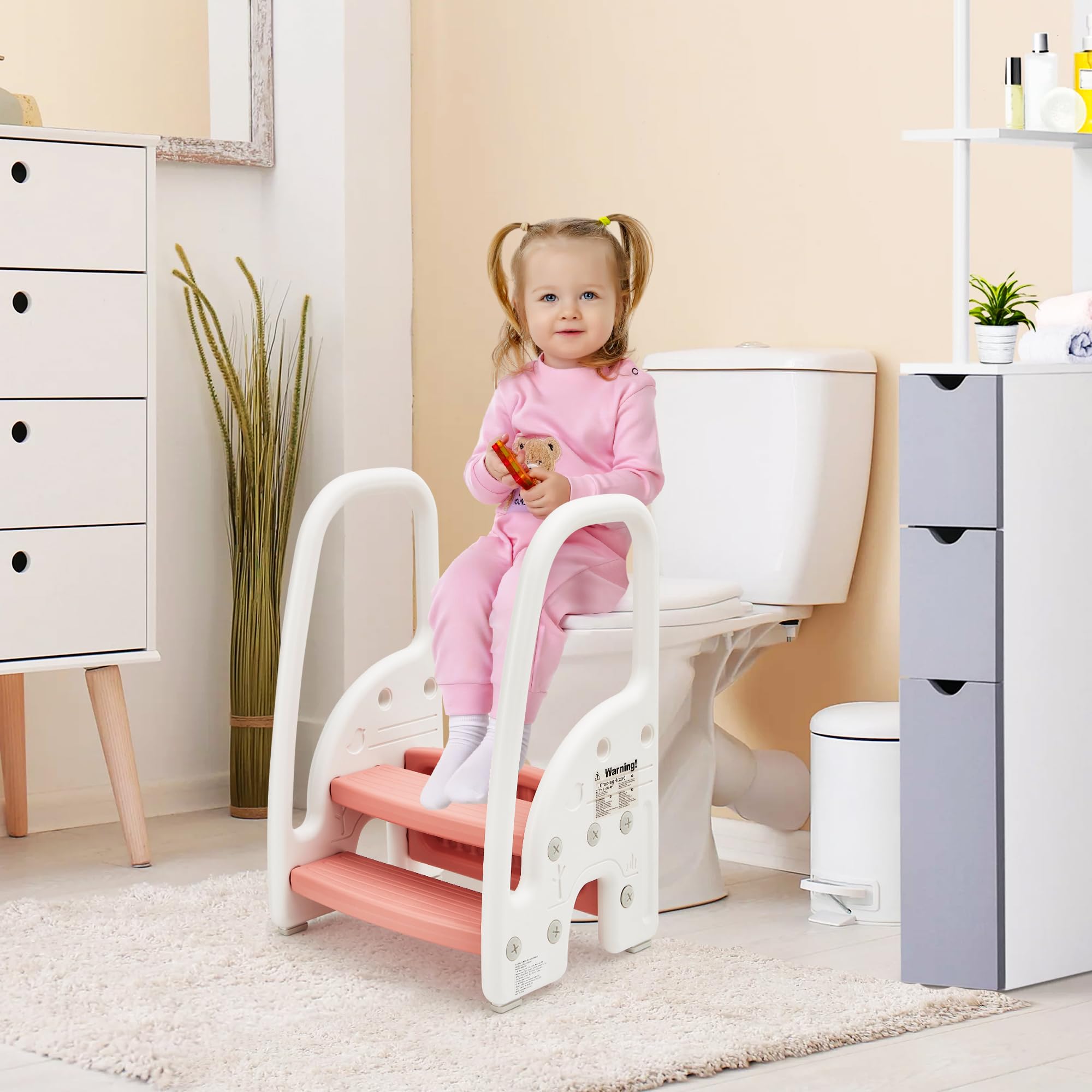 Foto 5 pulgar | Taburete Gaomon Para Niños Pequeños De 3 Escalones Con Asas De Seguridad, Color Rosa - Venta Internacional.