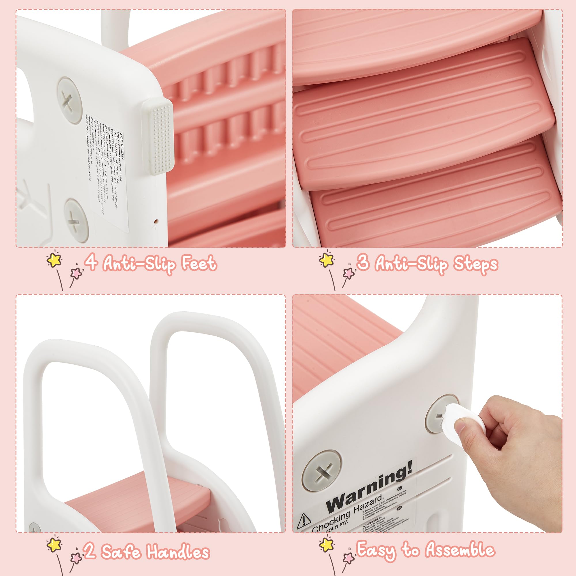Foto 6 pulgar | Taburete Gaomon Para Niños Pequeños De 3 Escalones Con Asas De Seguridad, Color Rosa - Venta Internacional.