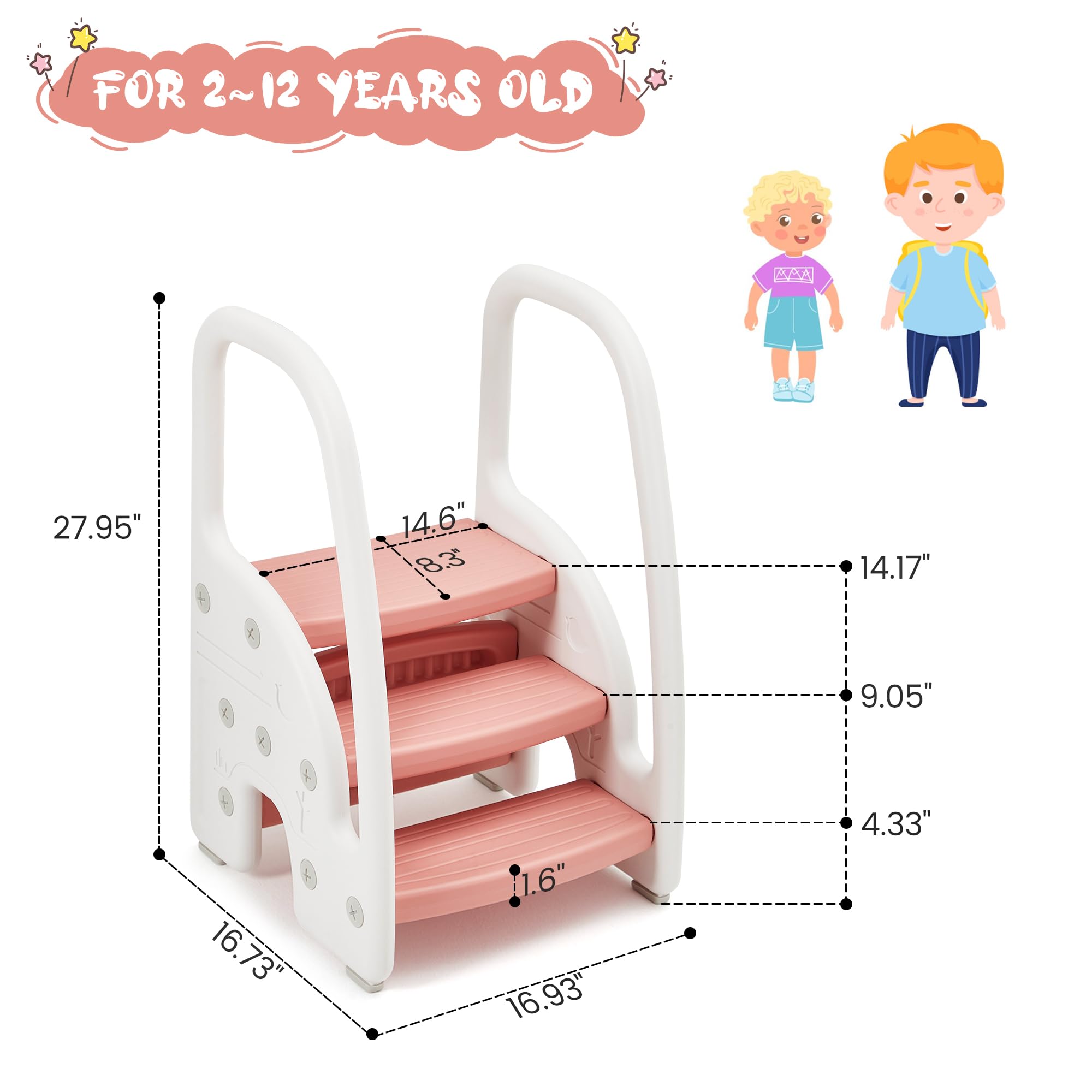 Foto 7 pulgar | Taburete Gaomon Para Niños Pequeños De 3 Escalones Con Asas De Seguridad, Color Rosa - Venta Internacional.