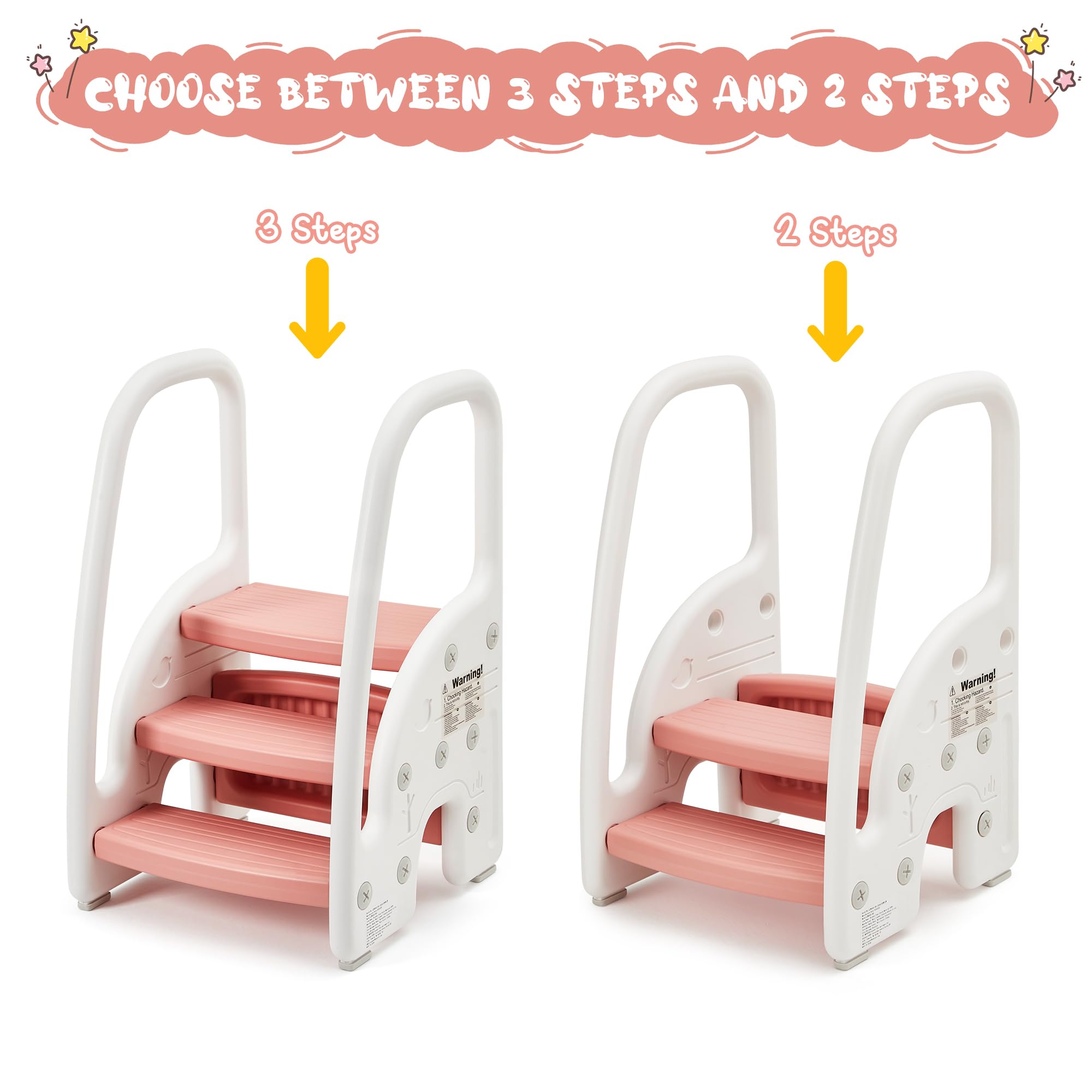 Foto 8 pulgar | Taburete Gaomon Para Niños Pequeños De 3 Escalones Con Asas De Seguridad, Color Rosa - Venta Internacional.