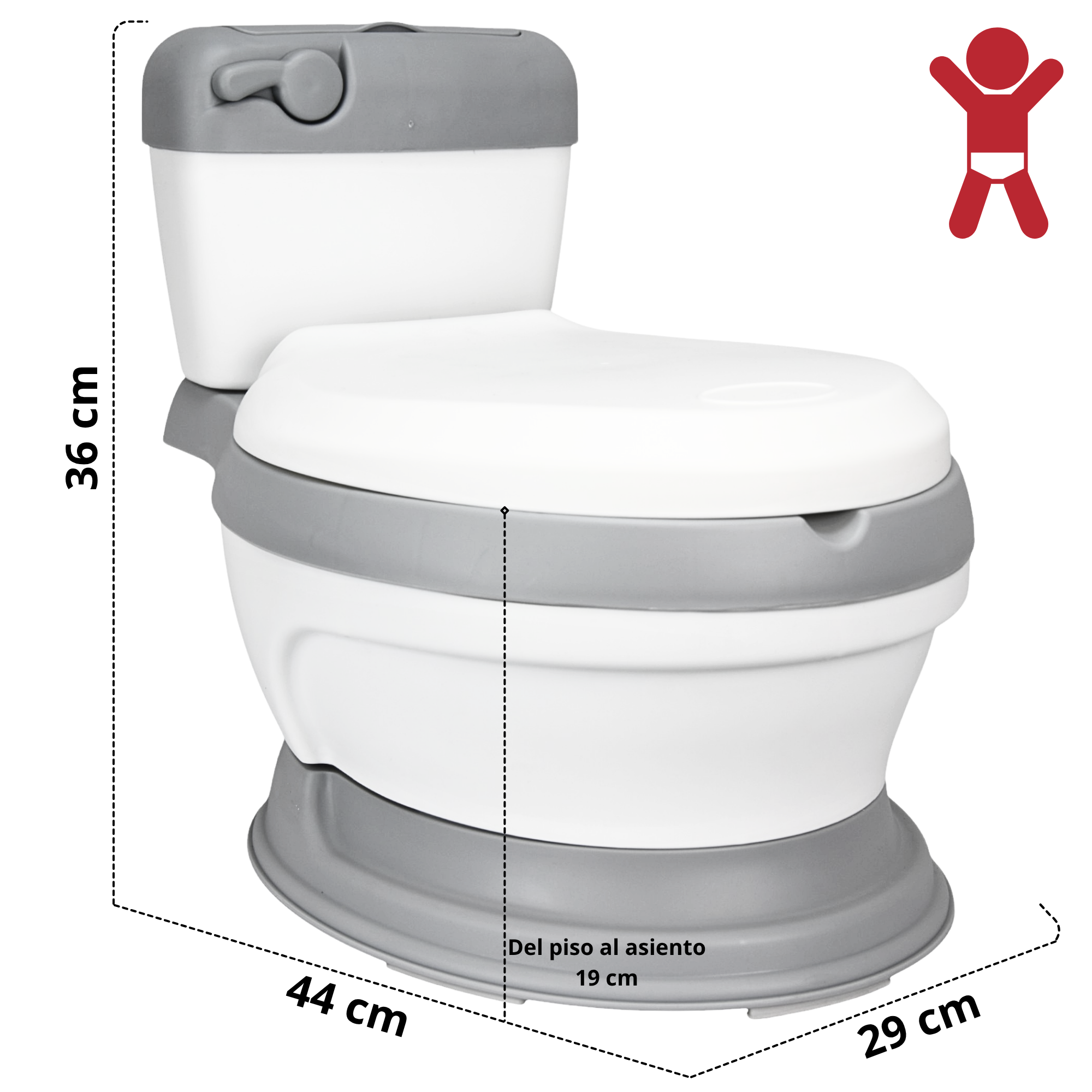 Foto 5 pulgar | Baño Entrenador Para Niños Antideslizante Con Asiento Acolchado Diseño Realista - Gris