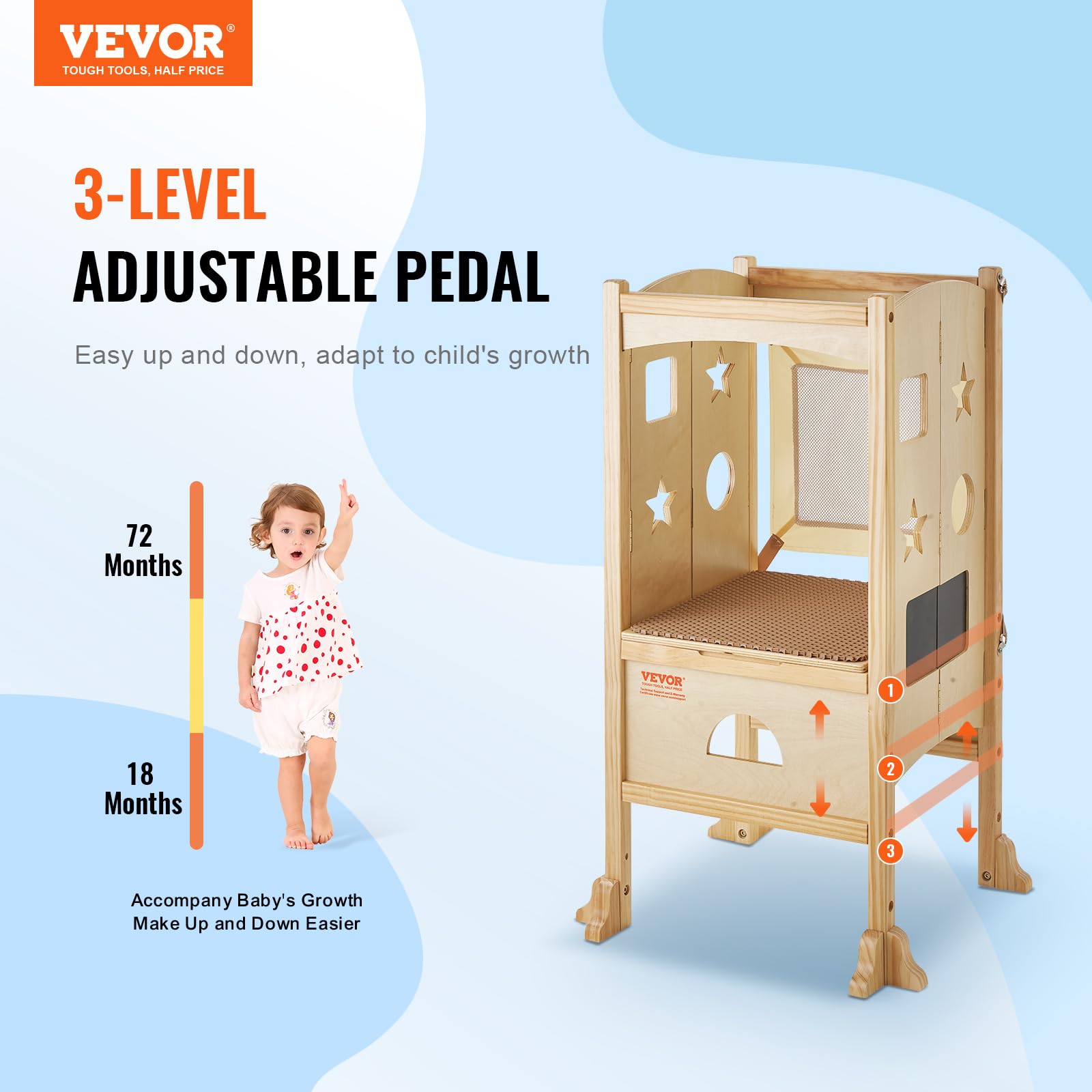 Foto 4 pulgar | Taburete Plegable Vevor Para Niños Pequeños, Ajustable En 3 Alturas - Venta Internacional.
