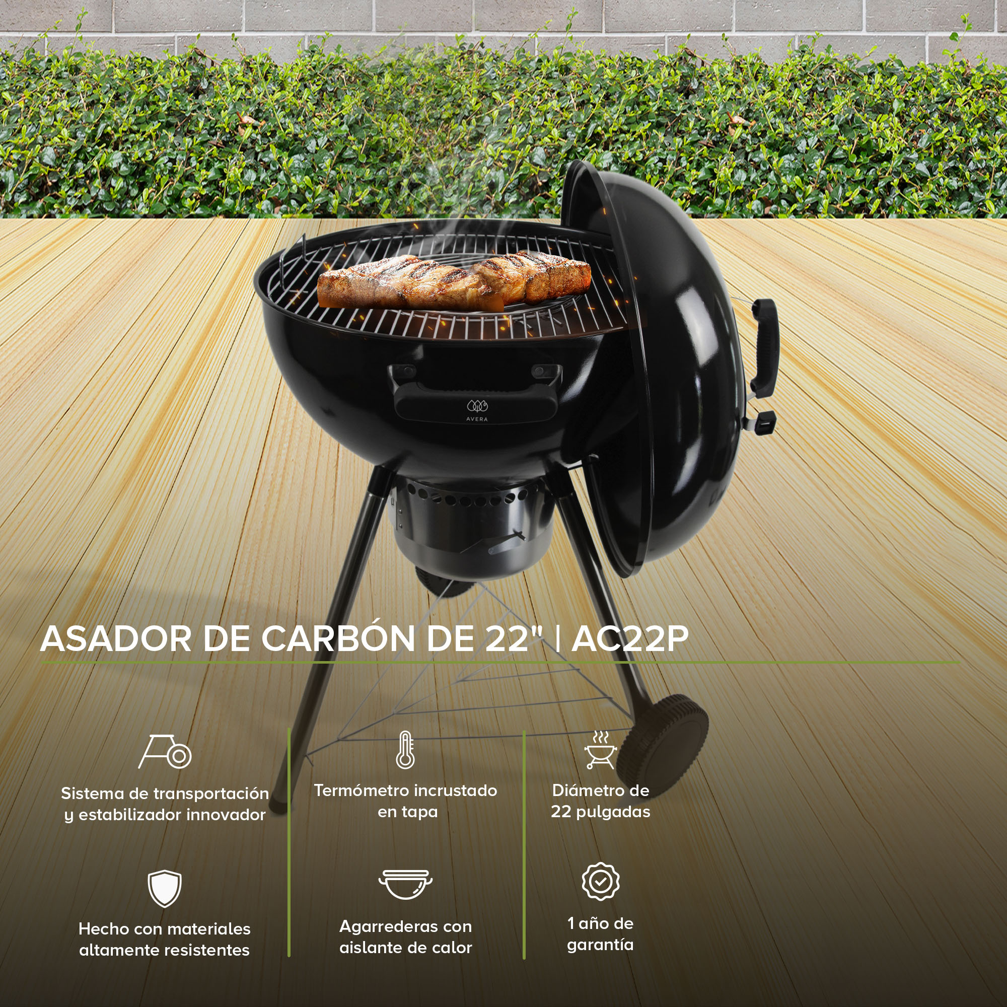 Foto 3 pulgar | Asador de Carne de Carbón Avera Ac22p de 22" Premium Negro