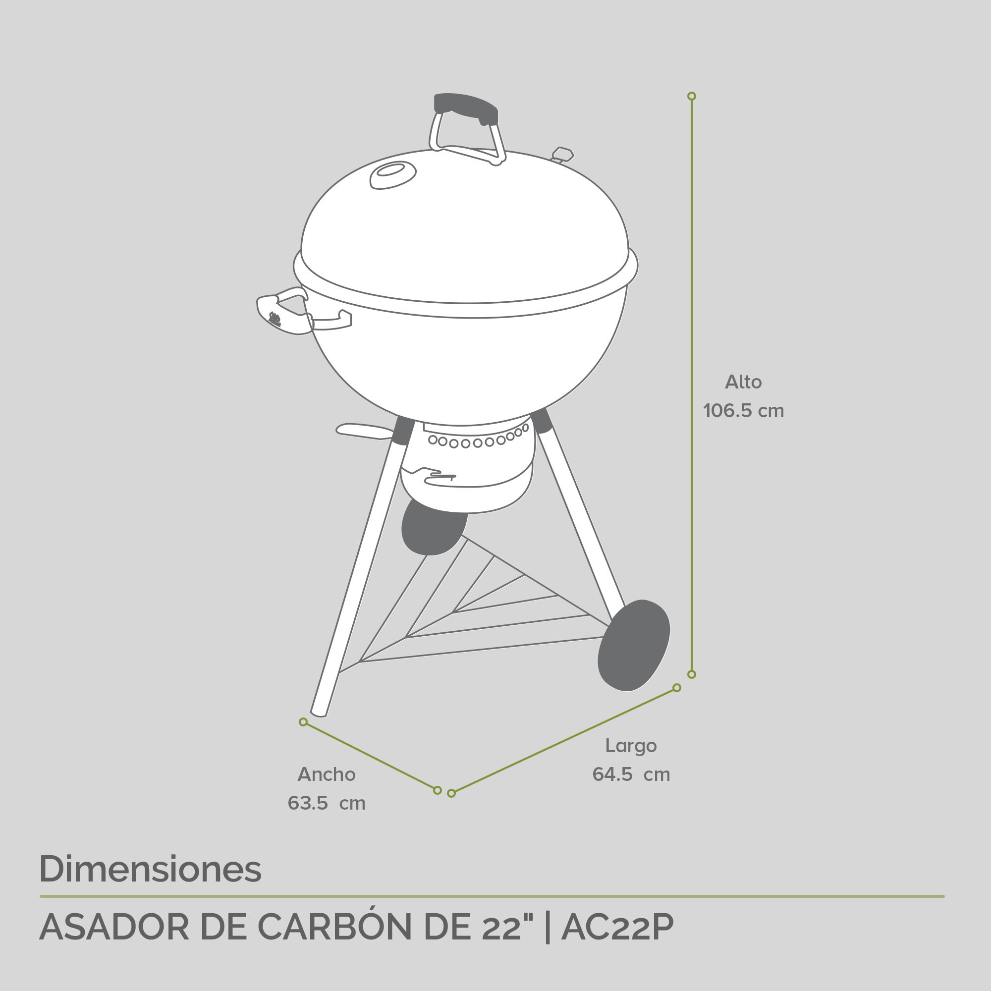 Foto 4 pulgar | Asador de Carne de Carbón Avera Ac22p de 22" Premium Negro