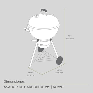 Foto 3 | Asador de Carne de Carbón Avera Ac22p de 22" Premium Negro