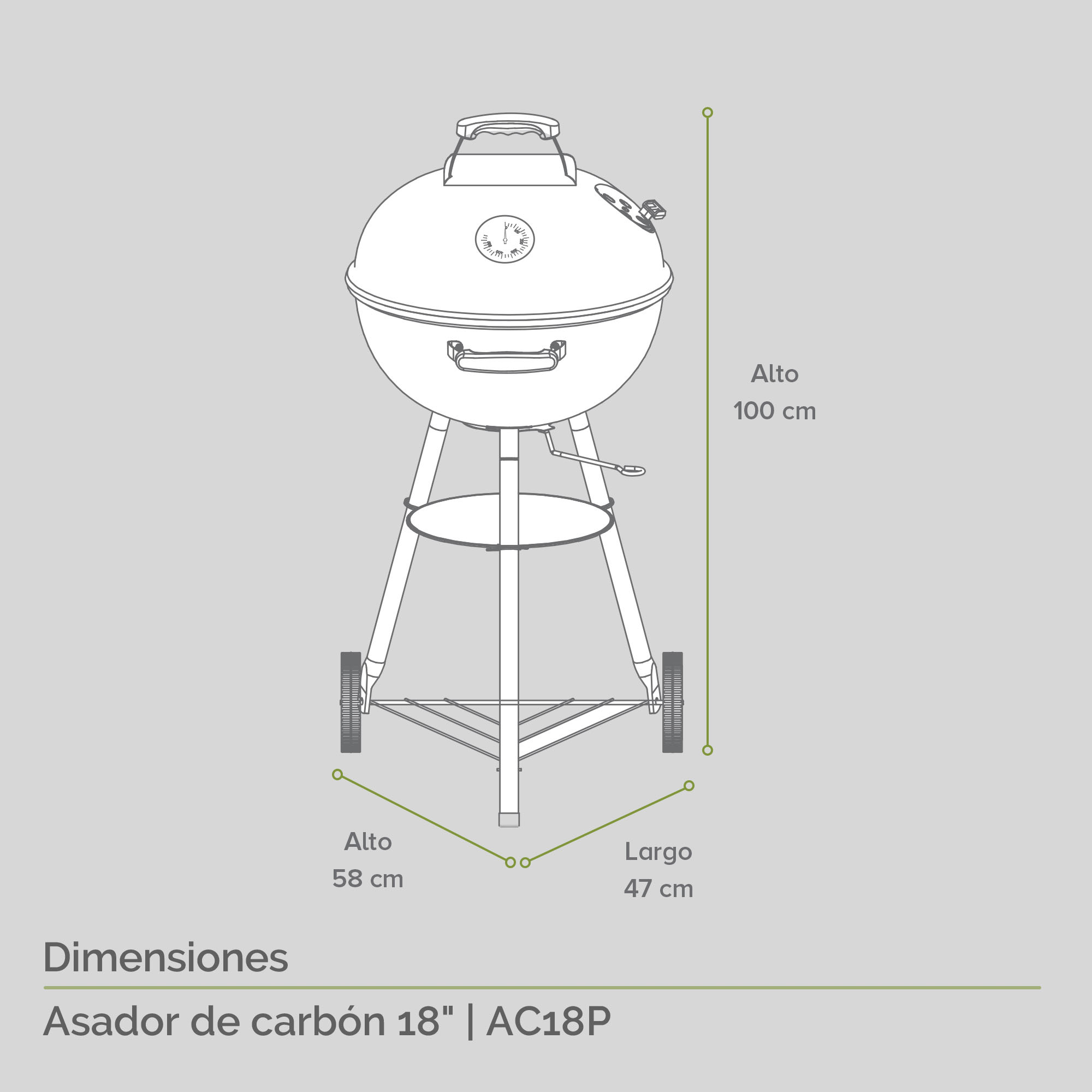 Foto 4 pulgar | Asador de Carne de Carbón 18'' Avera Acero Premium Ac18p color Negro