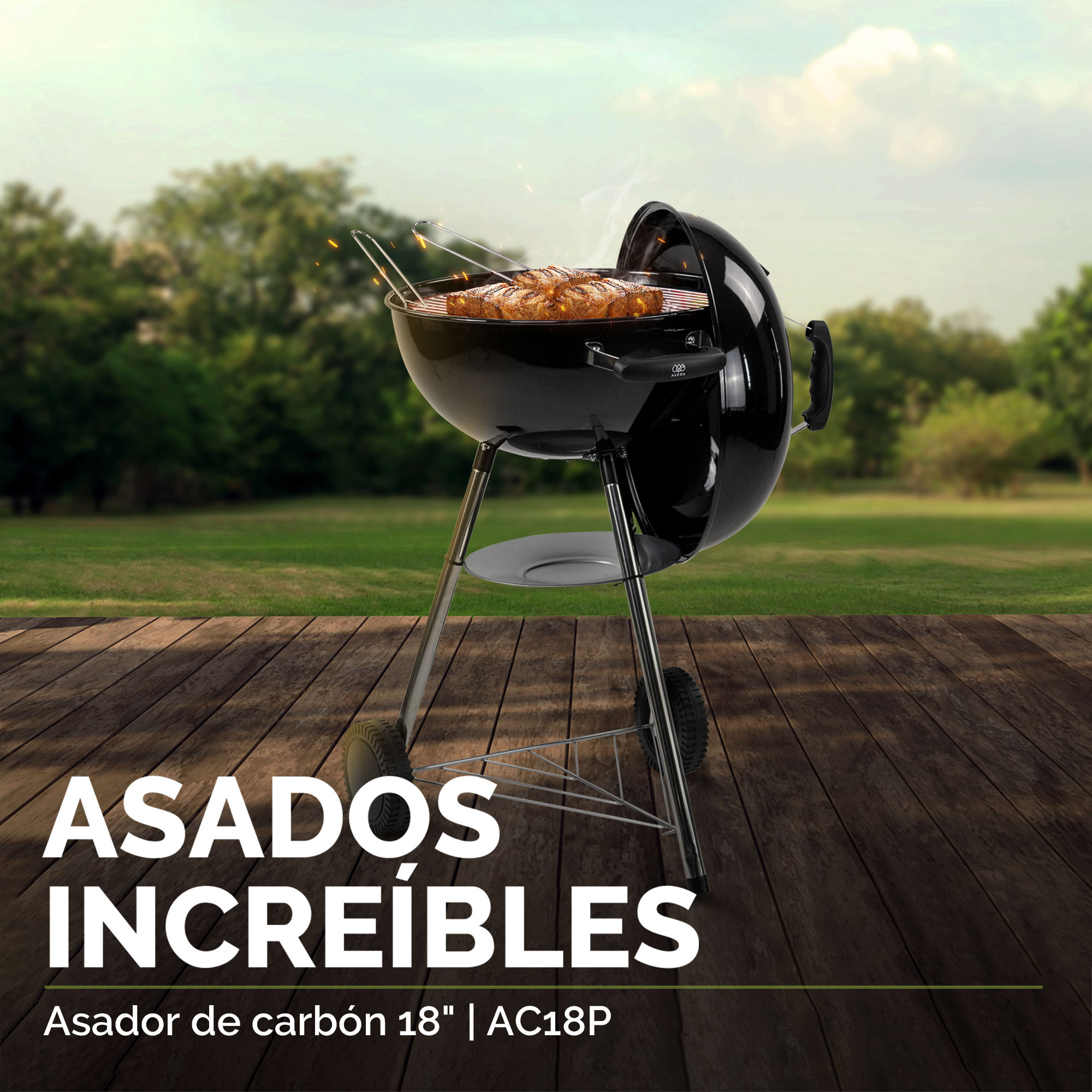 Foto 5 | Asador de Carne de Carbón 18'' Avera Acero Premium Ac18p color Negro