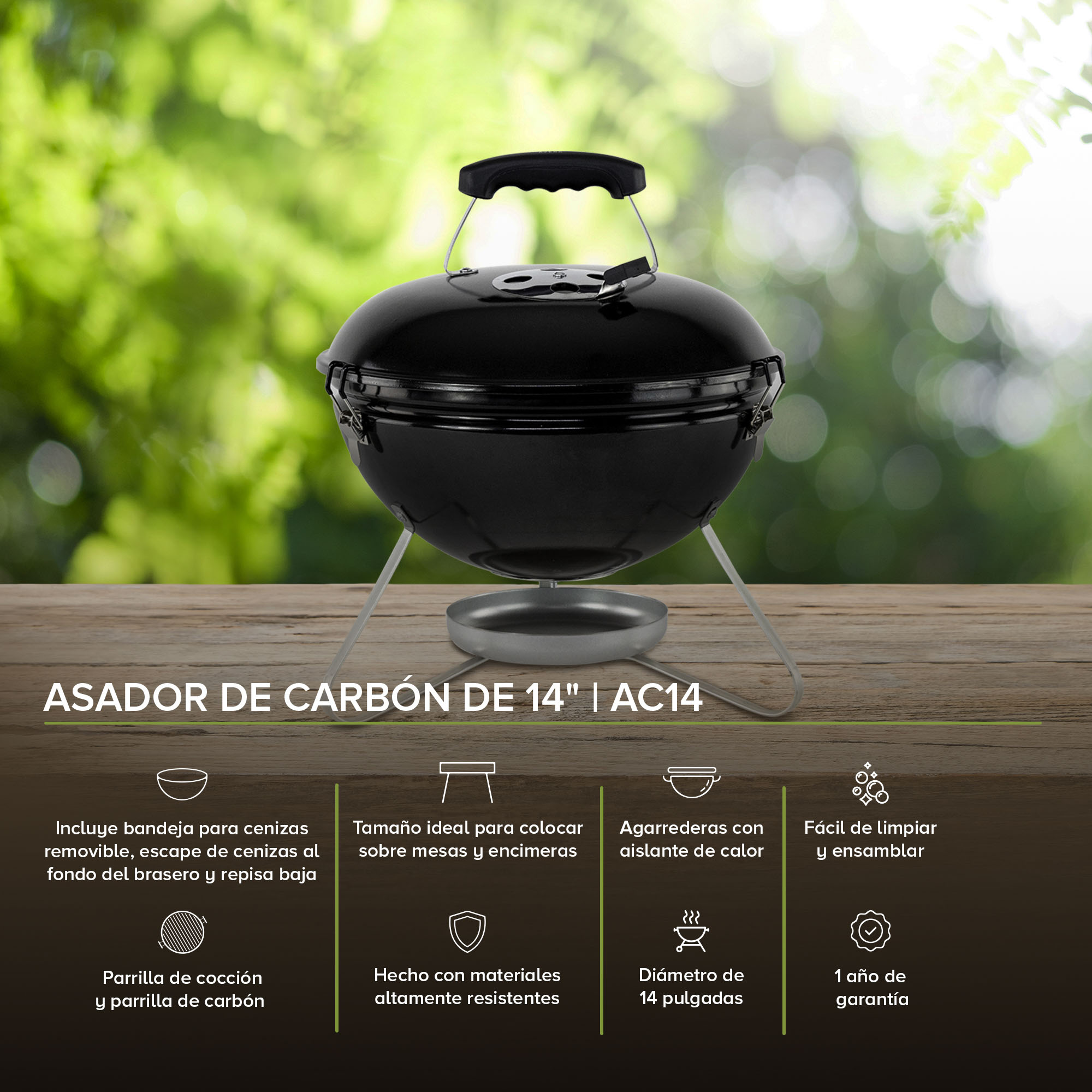 Foto 2 | Asador de Carbón Portátil 14'' Parrilladas Avera Ac14 color Negro