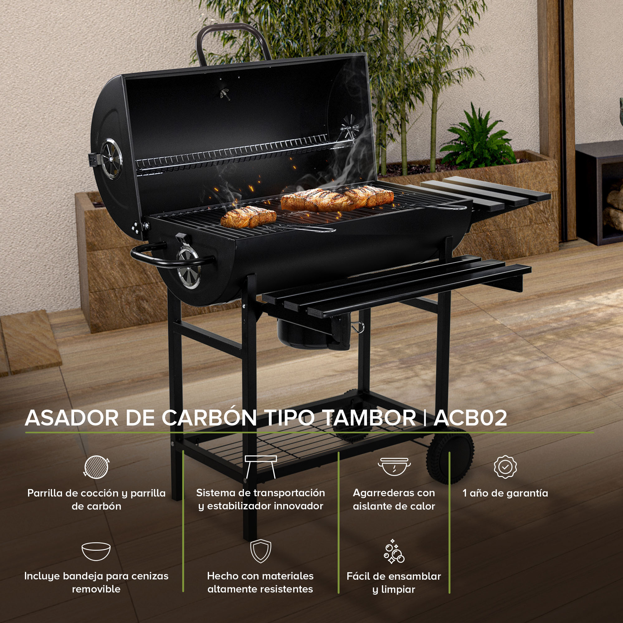 Foto 3 pulgar | Asador de Carbón Tipo Barril 70 Cm Parrilladas Avera Acb02 color Negro