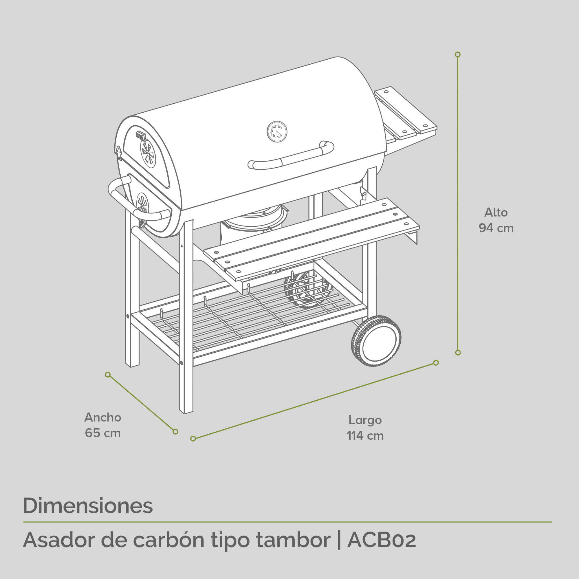 Foto 4 pulgar | Asador de Carbón Tipo Barril 70 Cm Parrilladas Avera Acb02 color Negro