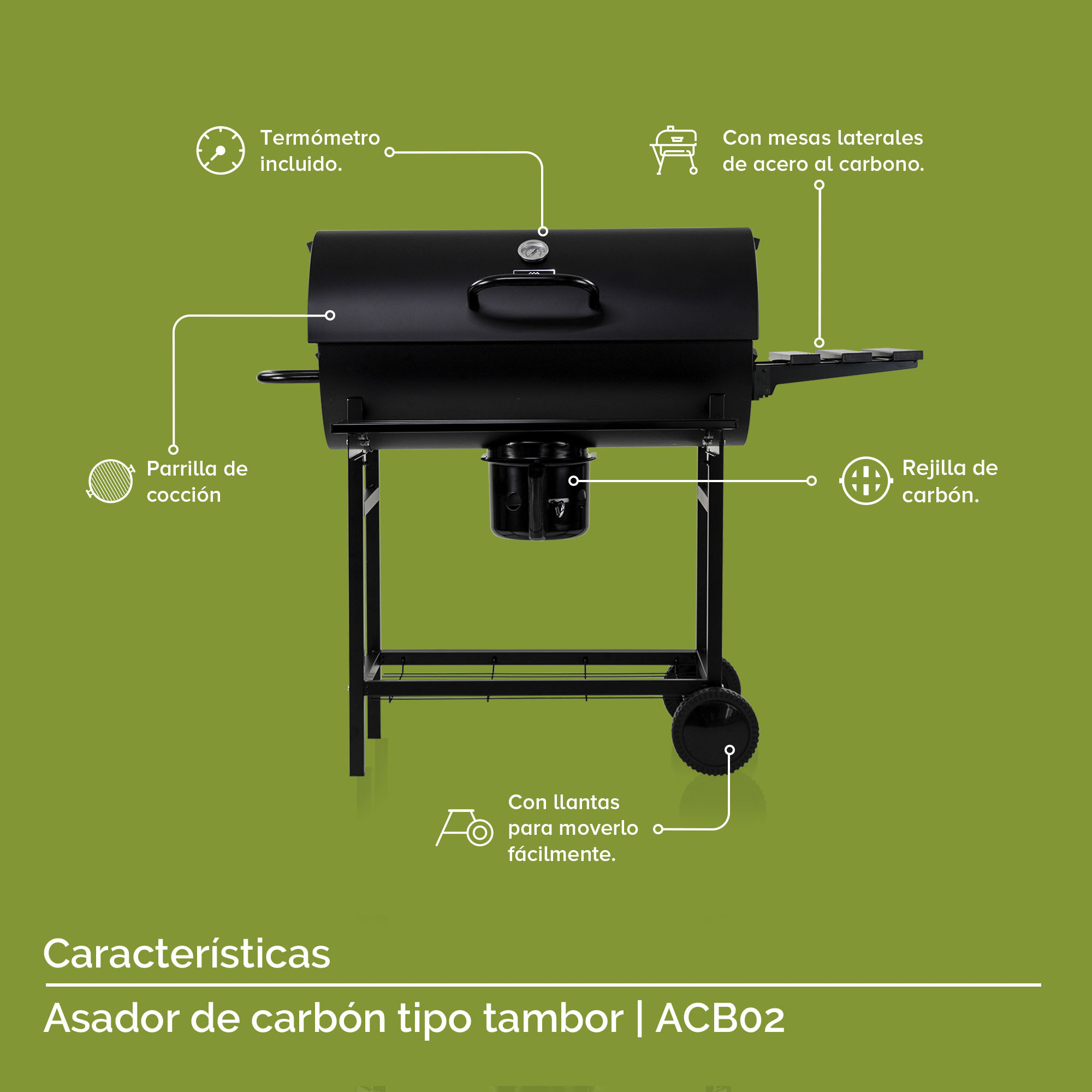 Foto 5 pulgar | Asador de Carbón Tipo Barril 70 Cm Parrilladas Avera Acb02 color Negro