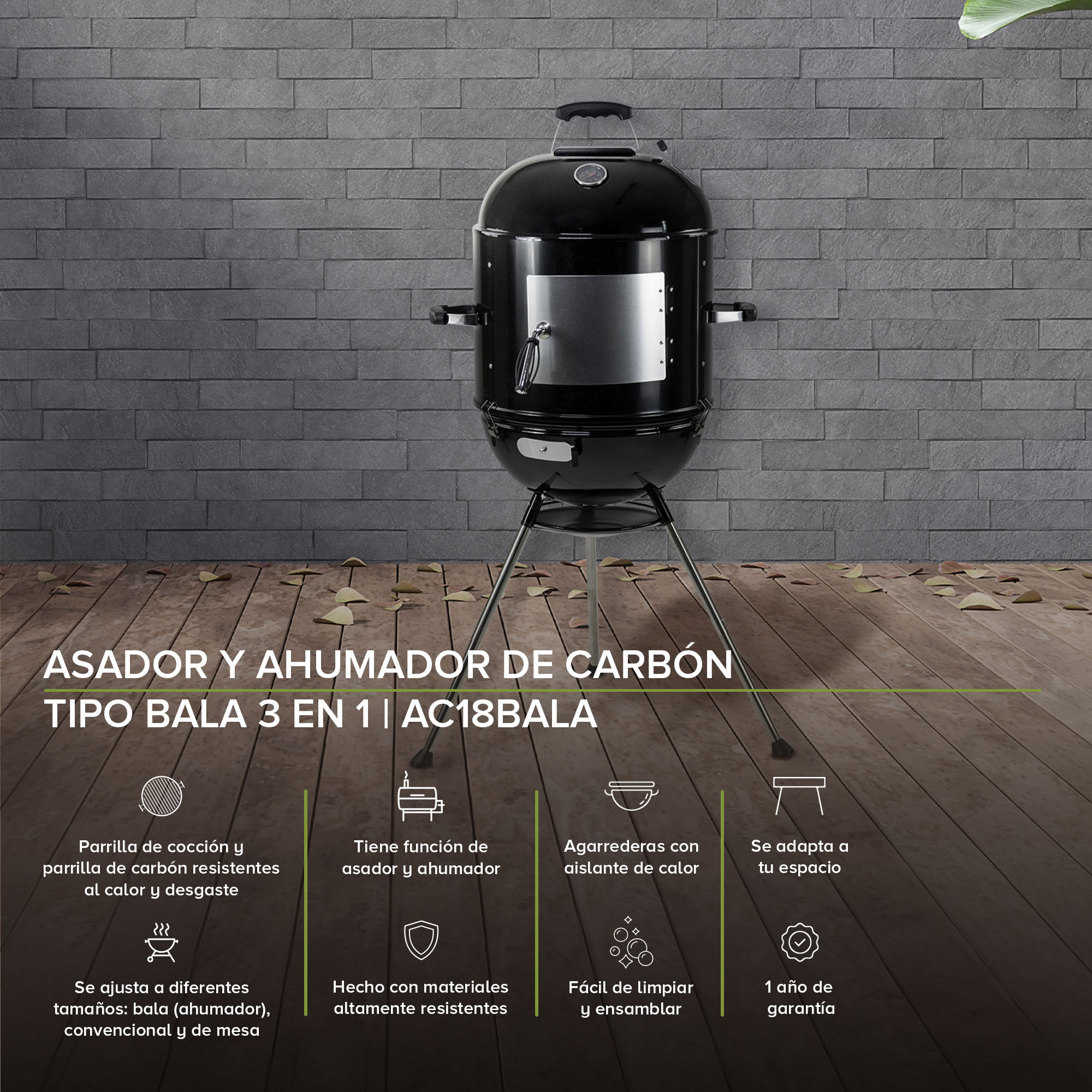 Foto 3 pulgar | Asador de Carbón Ahumador 18'' Avera Ac18bala color Negro