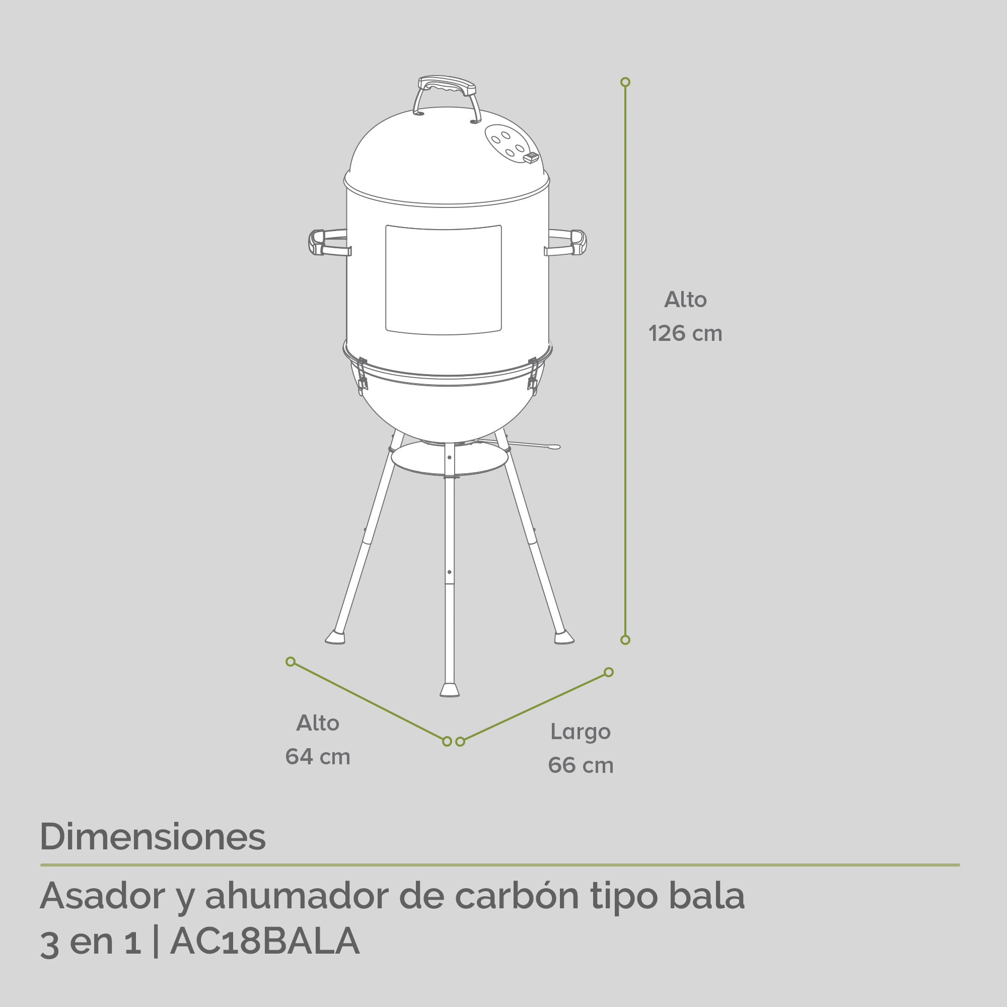 Foto 4 pulgar | Asador de Carbón Ahumador 18'' Avera Ac18bala color Negro