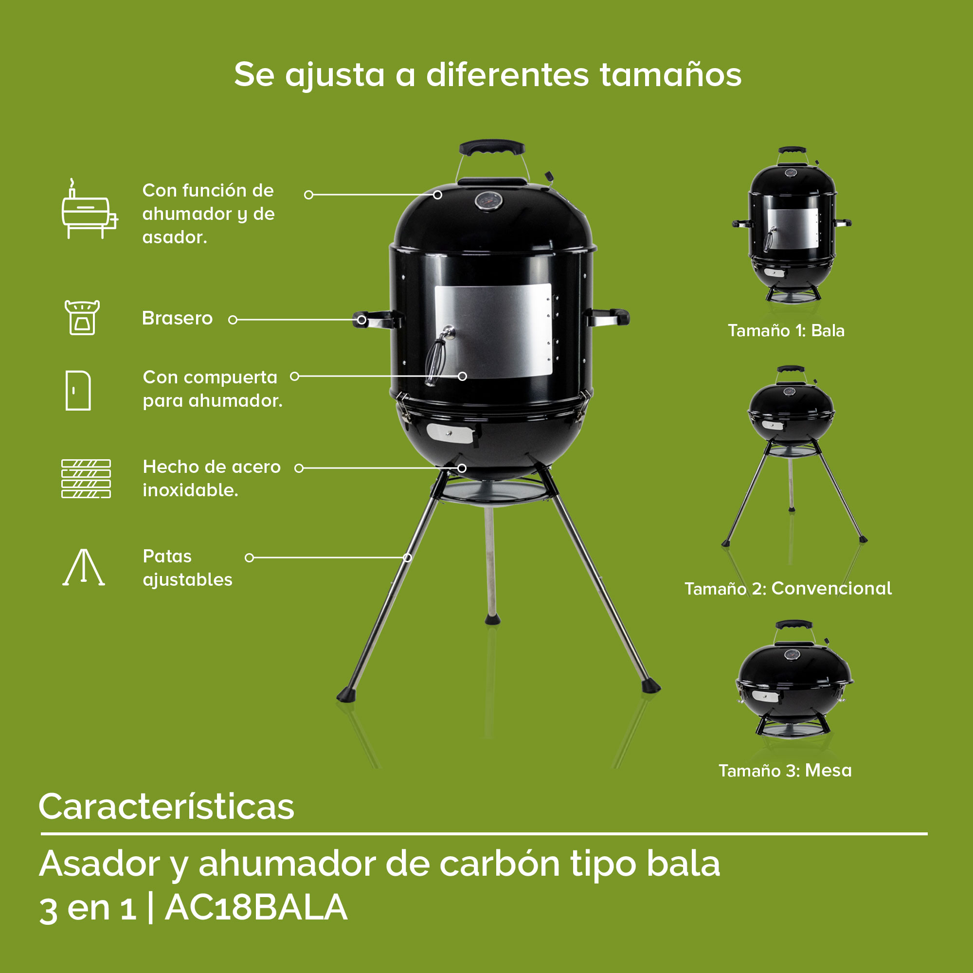 Foto 5 pulgar | Asador de Carbón Ahumador 18'' Avera Ac18bala color Negro