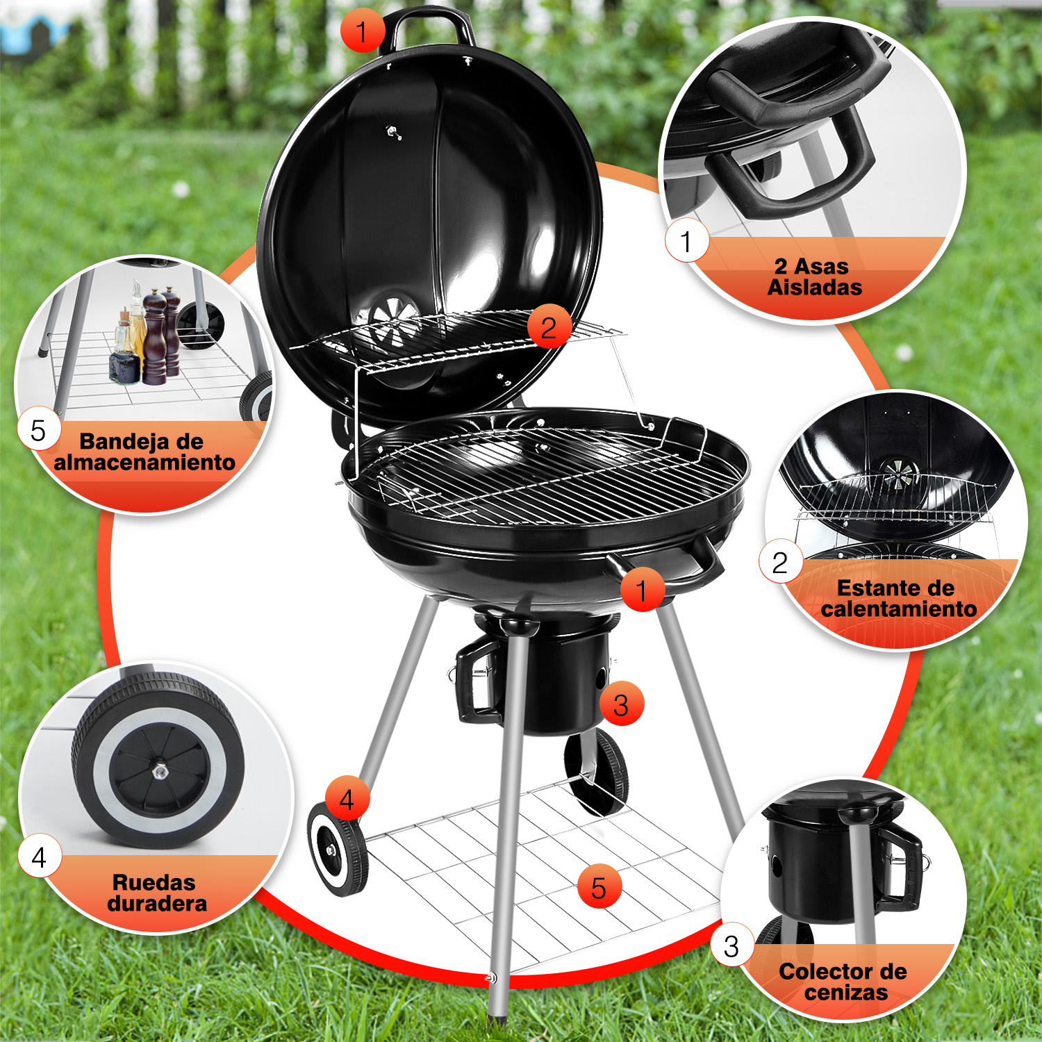 Foto 3 pulgar | Asador de Carbón Portátil K10137 Negro 26'' para Exteriores
