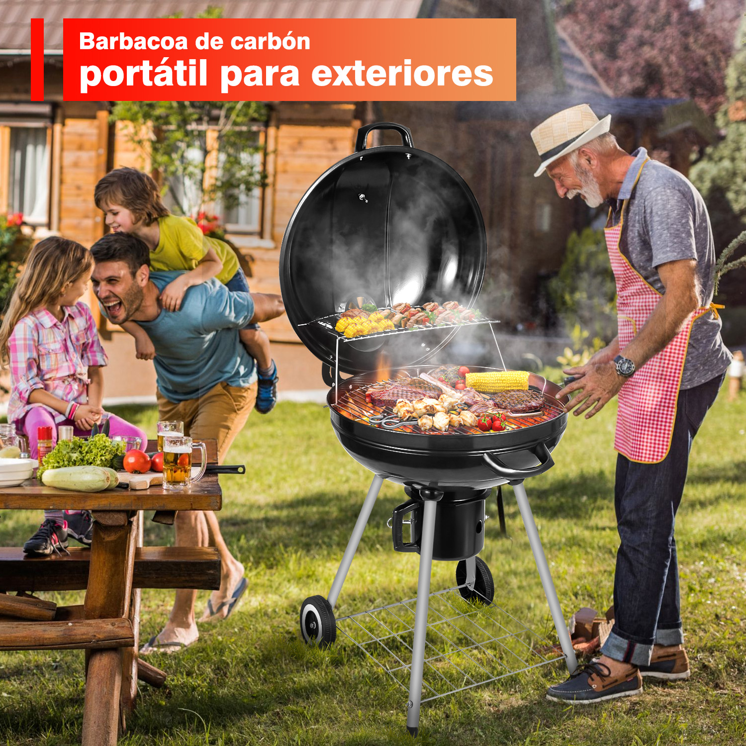 Foto 3 | Asador de Carbón Portátil K10137 Negro 26'' para Exteriores