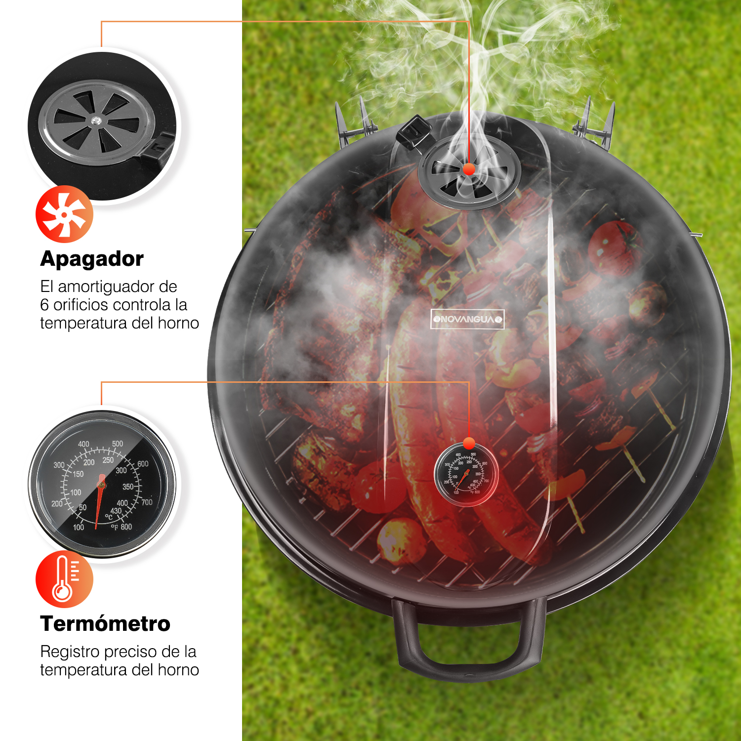 Foto 5 pulgar | Asador de Carbón Portátil K10137 Negro 26'' para Exteriores