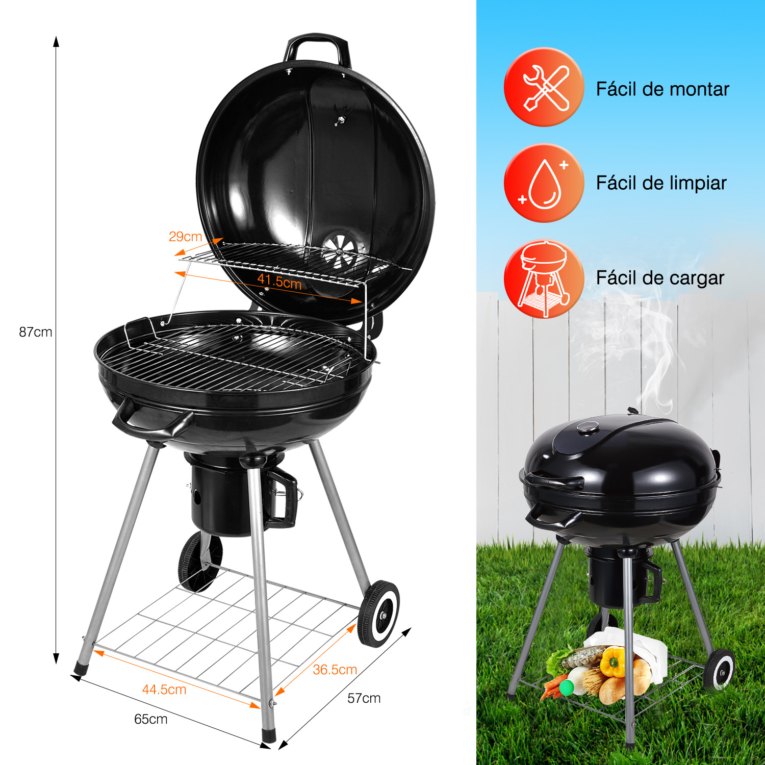 Foto 6 | Asador de Carbón Portátil K10137 Negro 26'' para Exteriores