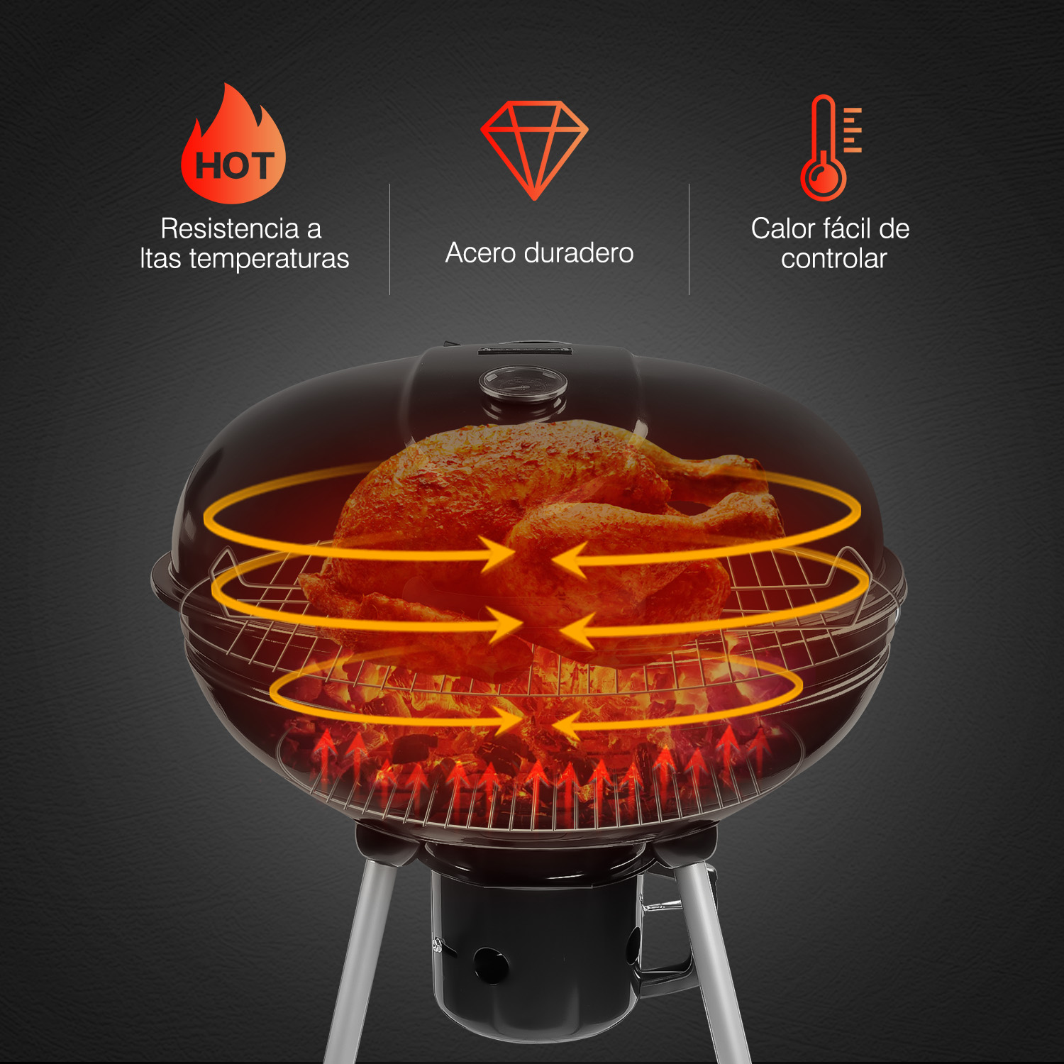 Foto 8 pulgar | Asador de Carbón Portátil K10137 Negro 26'' para Exteriores