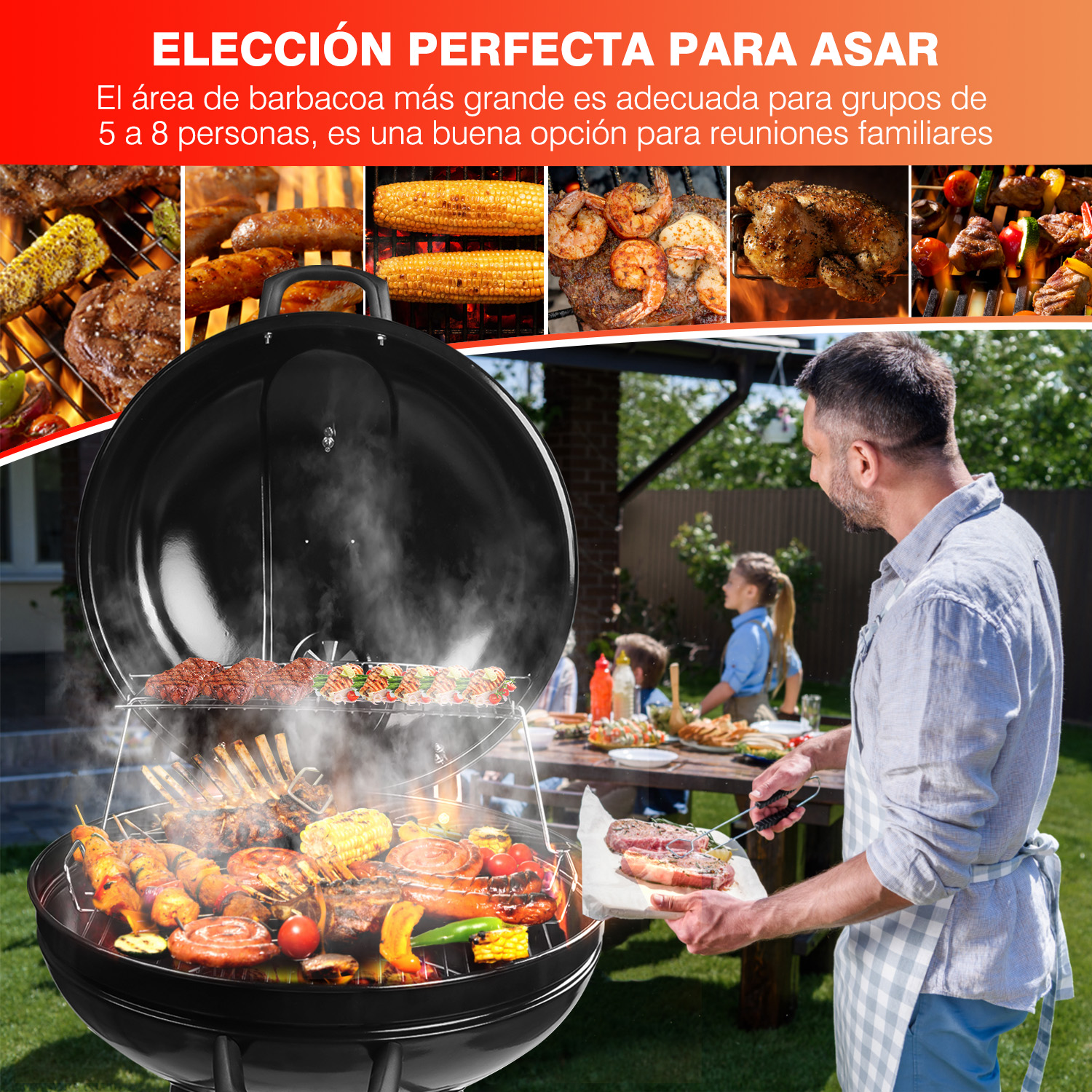 Foto 9 pulgar | Asador de Carbón Portátil K10137 Negro 26'' para Exteriores
