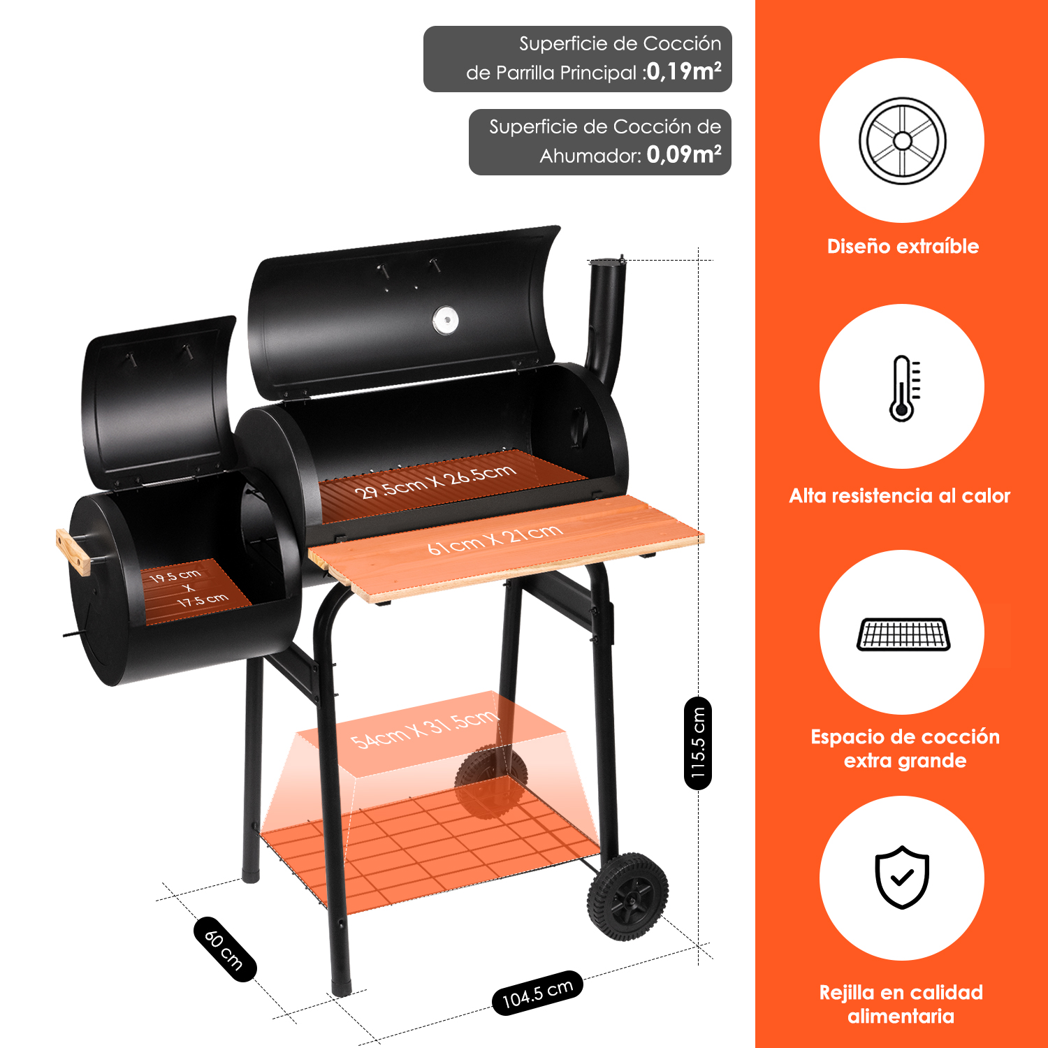 Foto 4 pulgar | Asador de Carbón Generac K10134 color Negro 29" con Mesas Auxiliares