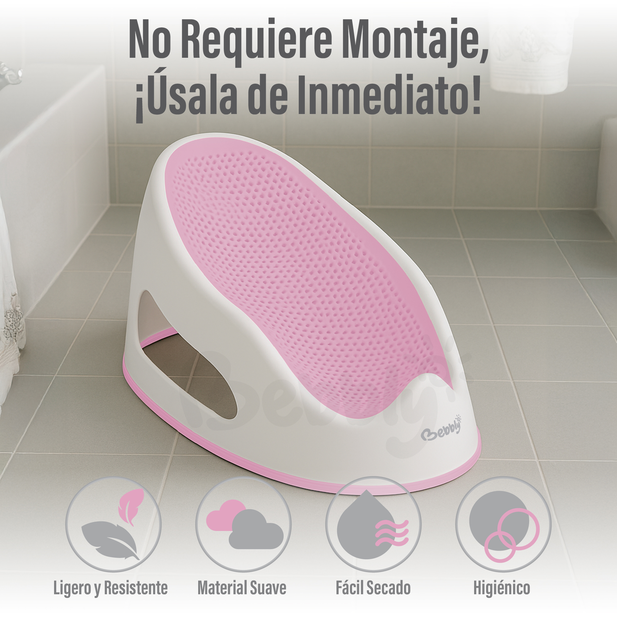 Foto 5 pulgar | Bebbly Soporte Para Bañera De Bebé Antideslizante Con Base Ergonómica Reclinada Para Recién Nacido Ideal Para Baño