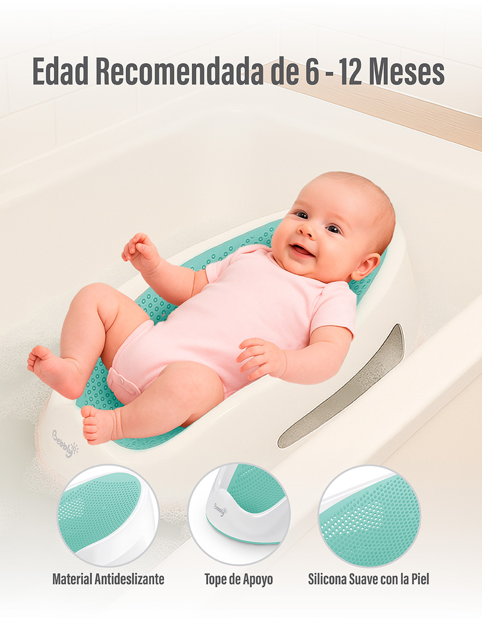 Foto 6 pulgar | Bebbly Soporte Para Bañera De Bebé Antideslizante Con Base Ergonómica Reclinada Para Recién Nacido Ideal Para Baño