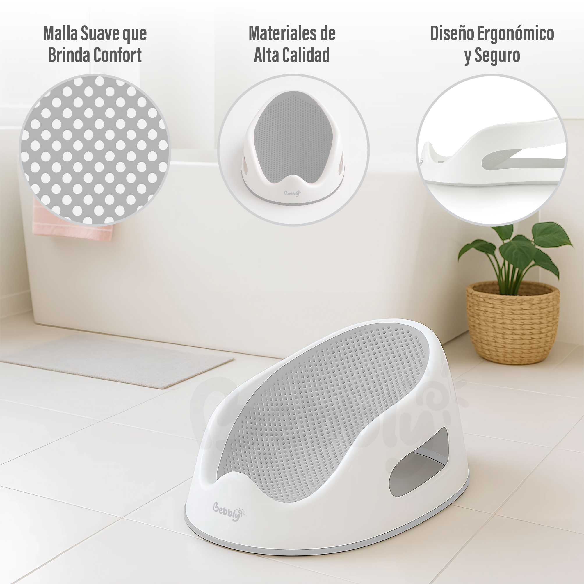Foto 2 | Bebbly Soporte Para Bañera De Bebé Antideslizante Con Base Ergonómica Reclinada Para Recién Nacido Ideal Para Baño