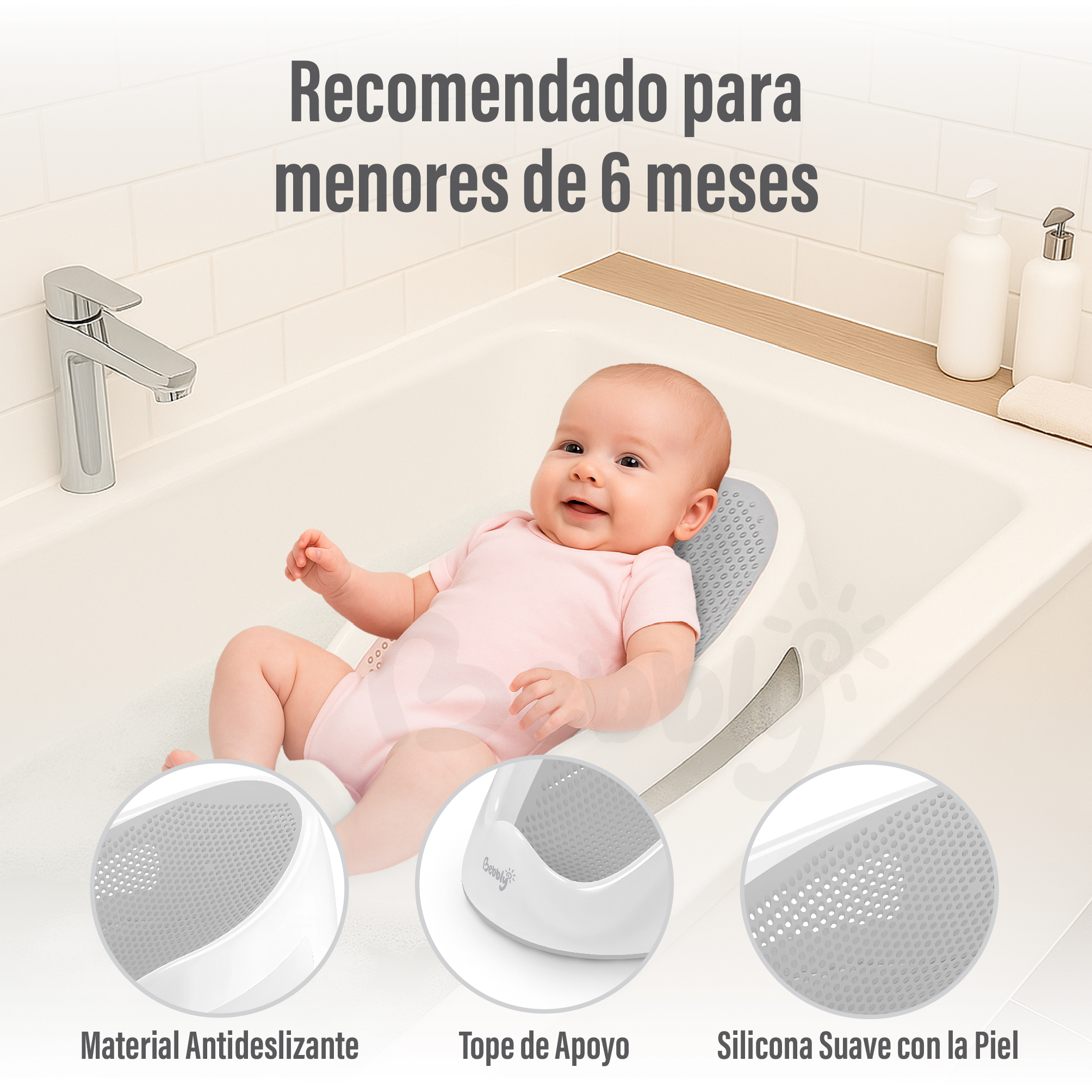 Foto 4 pulgar | Bebbly Soporte Para Bañera De Bebé Antideslizante Con Base Ergonómica Reclinada Para Recién Nacido Ideal Para Baño