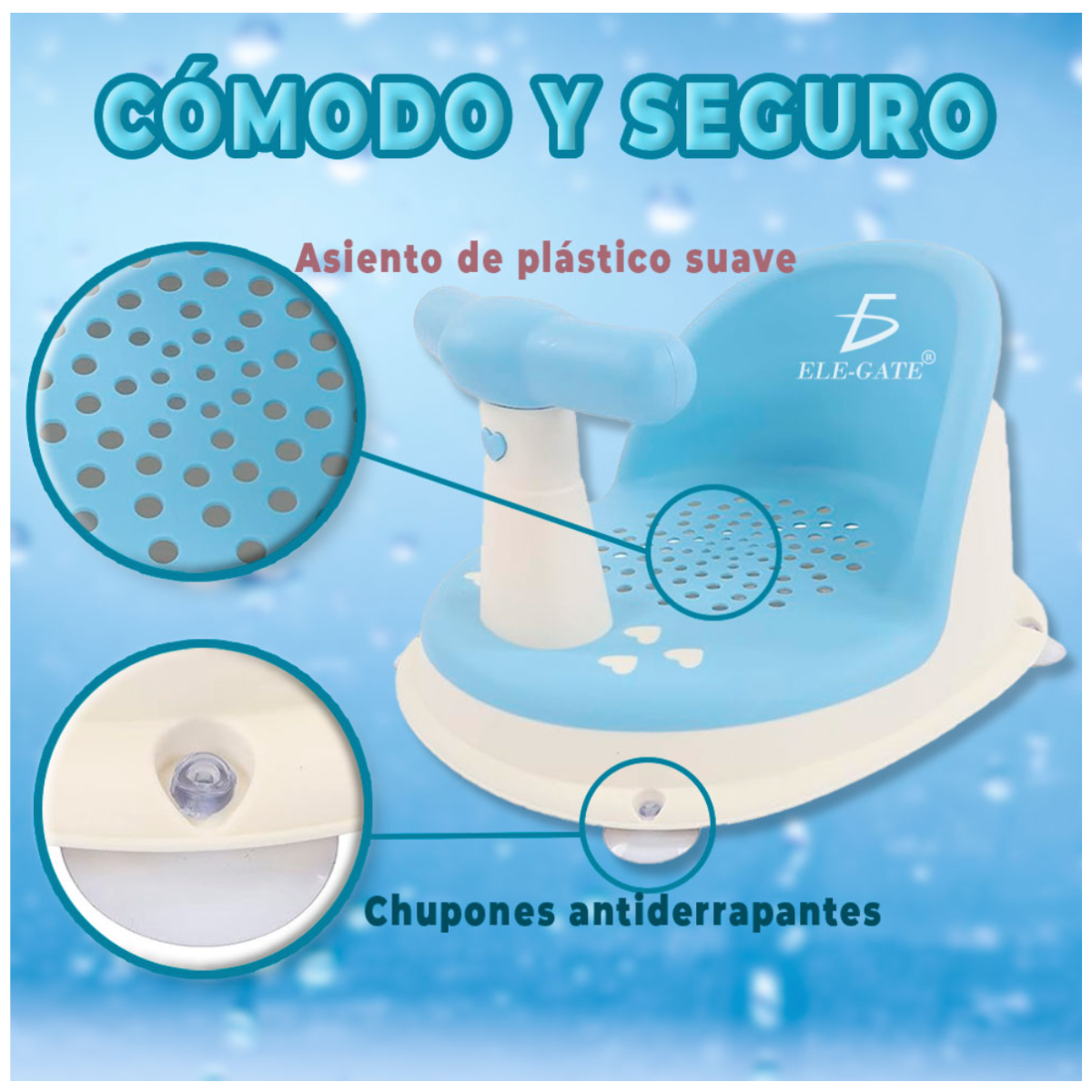 Foto 5 pulgar | Asiento de Baño para Bebé Azul con Respaldo y Ventosas Antideslizantes