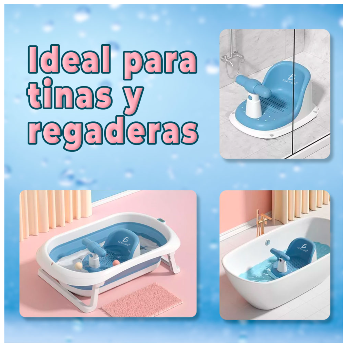 Foto 7 pulgar | Asiento de Baño para Bebé Azul con Respaldo y Ventosas Antideslizantes