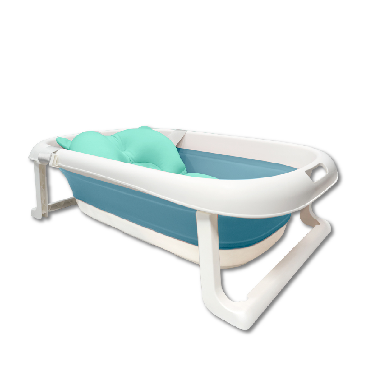 Kit Bañera Plegable y Cojín Antideslizante color Azul