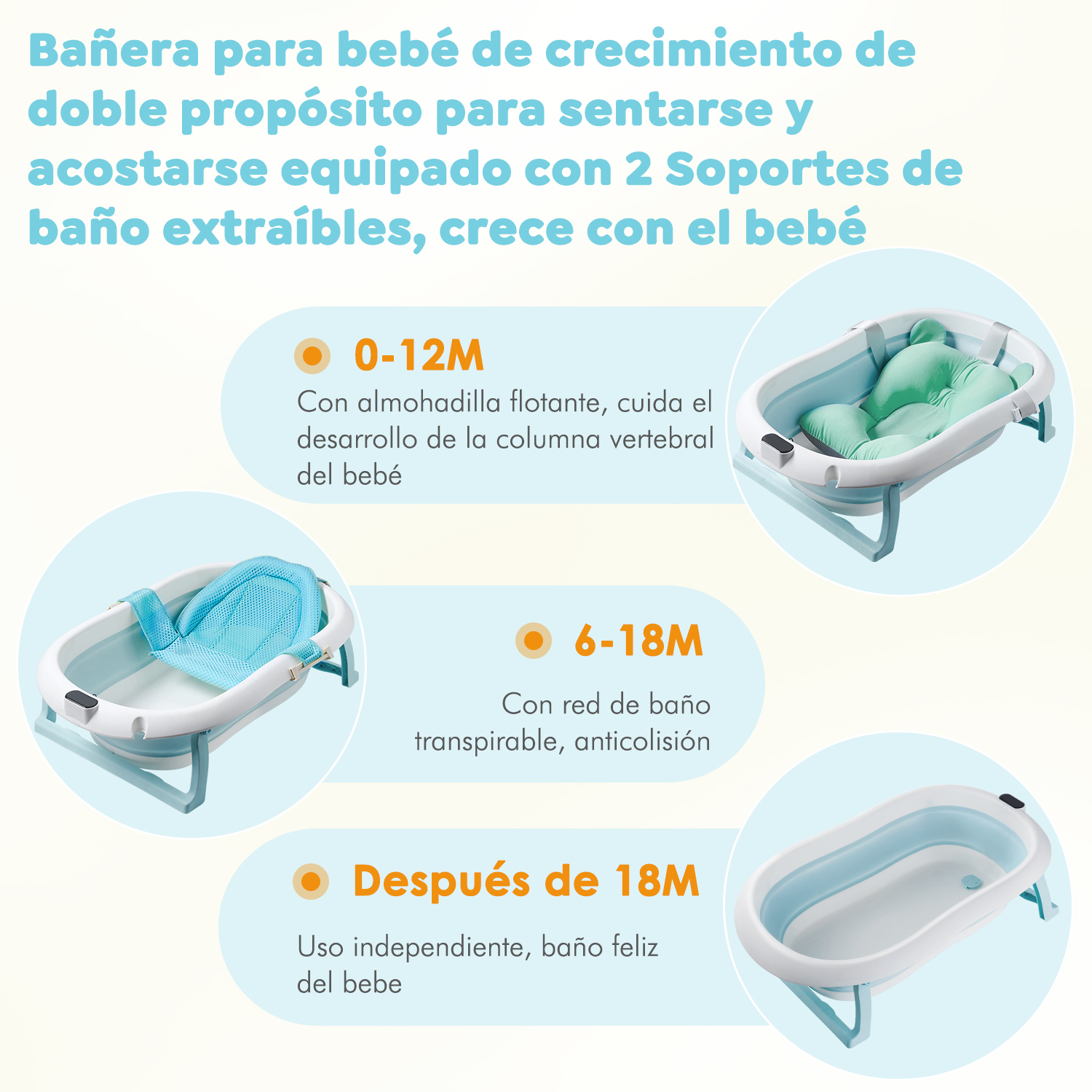 Foto 3 pulgar | Bañera Sangkee H100053 Tina Plegable con 2 Cojín para Bebés Recién y Nacidos