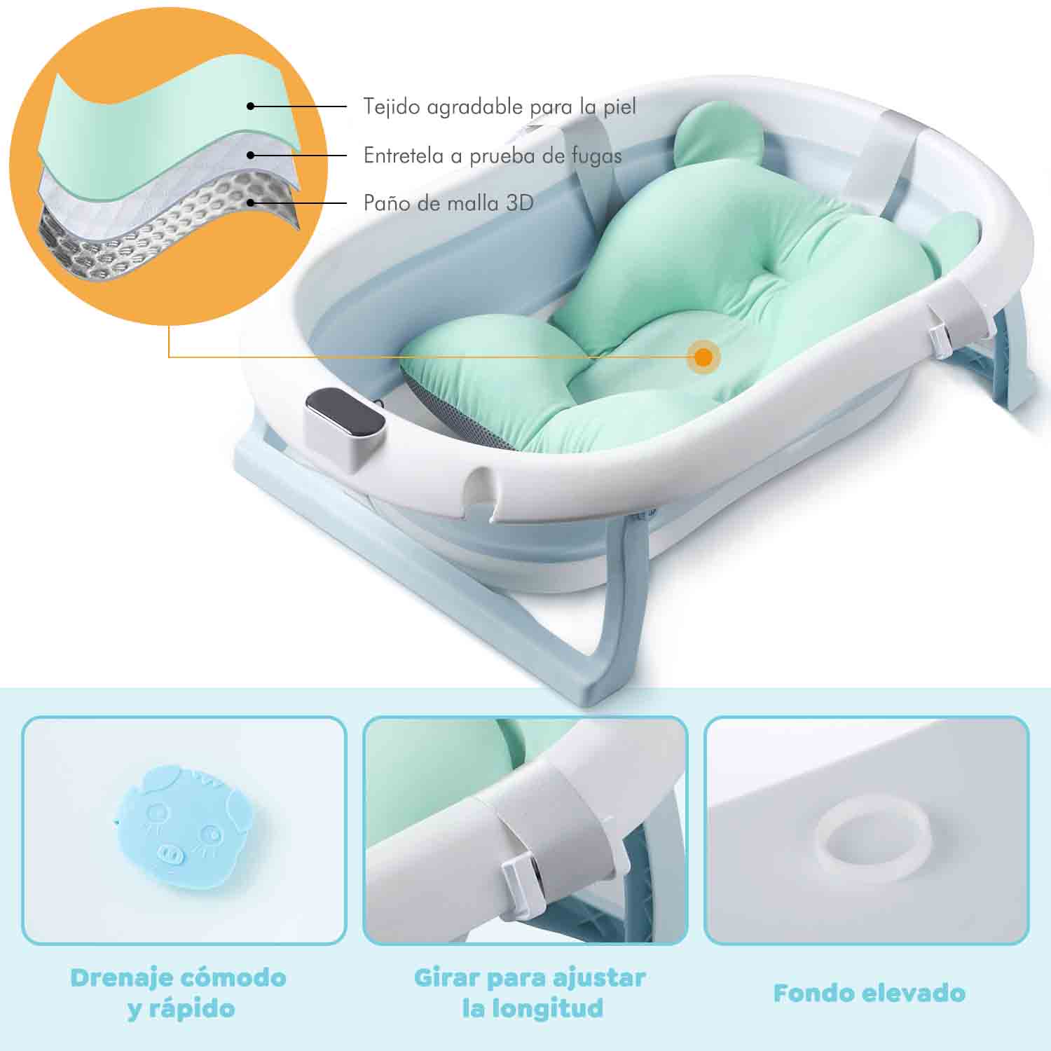 Foto 4 pulgar | Bañera Sangkee H100053 Tina Plegable con 2 Cojín para Bebés Recién y Nacidos