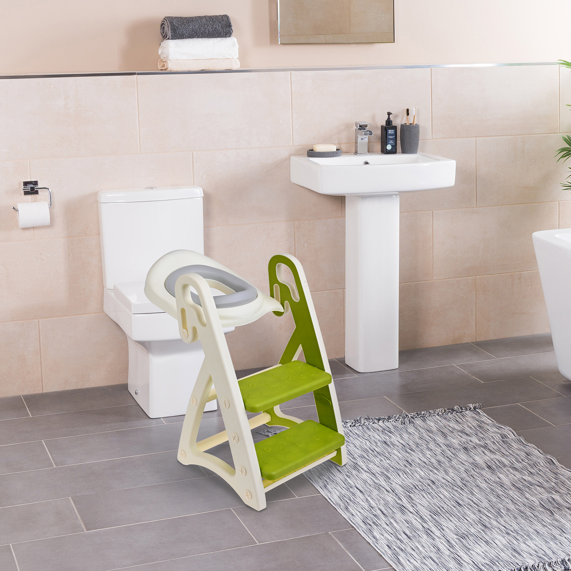 Foto 8 pulgar | Asiento Entrenador de Baño EKE Life Home para Niños con Escalera y Agarradera Verde