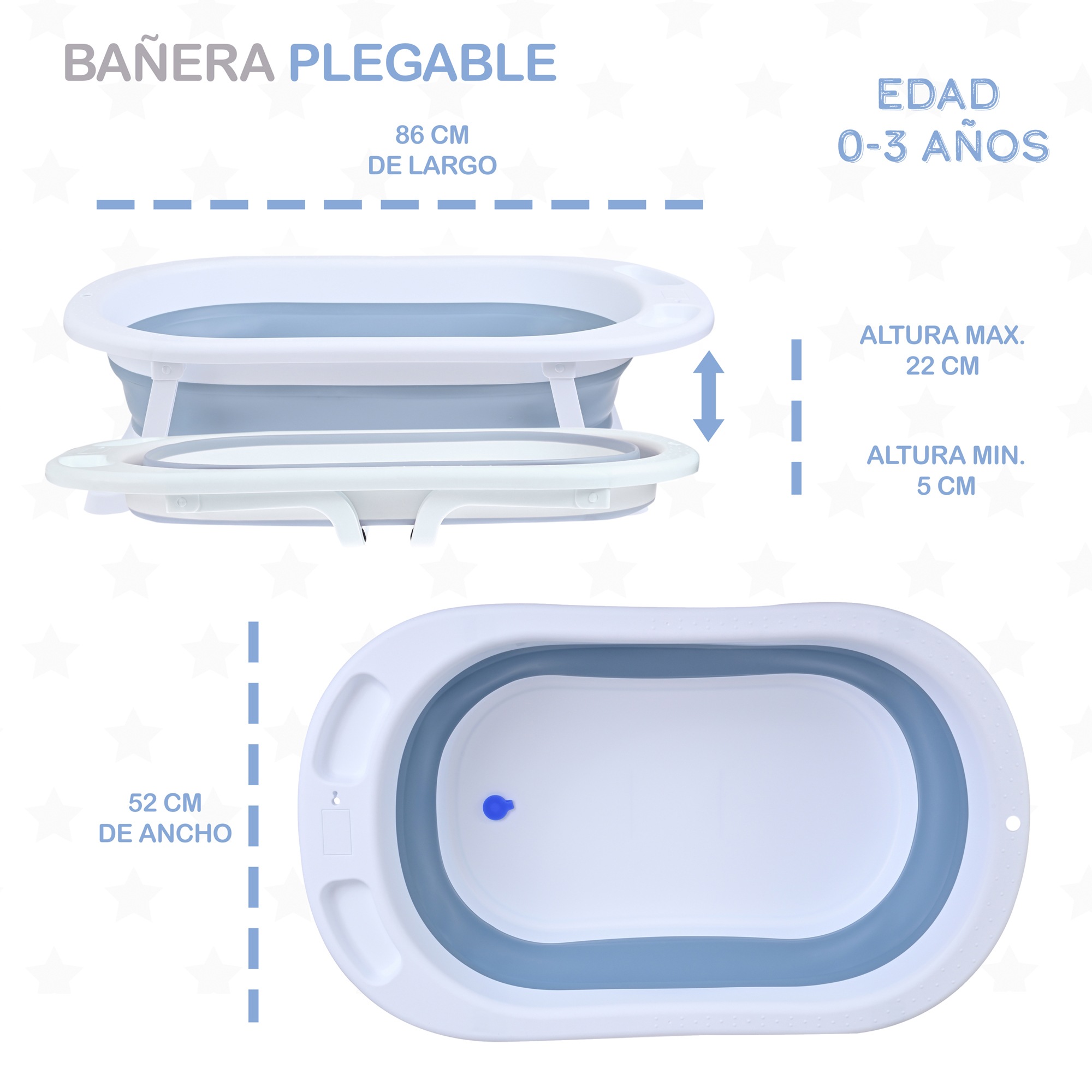 Foto 9 pulgar | Bañera Plegable EKE Life Home para Bebé más Cojín Azul