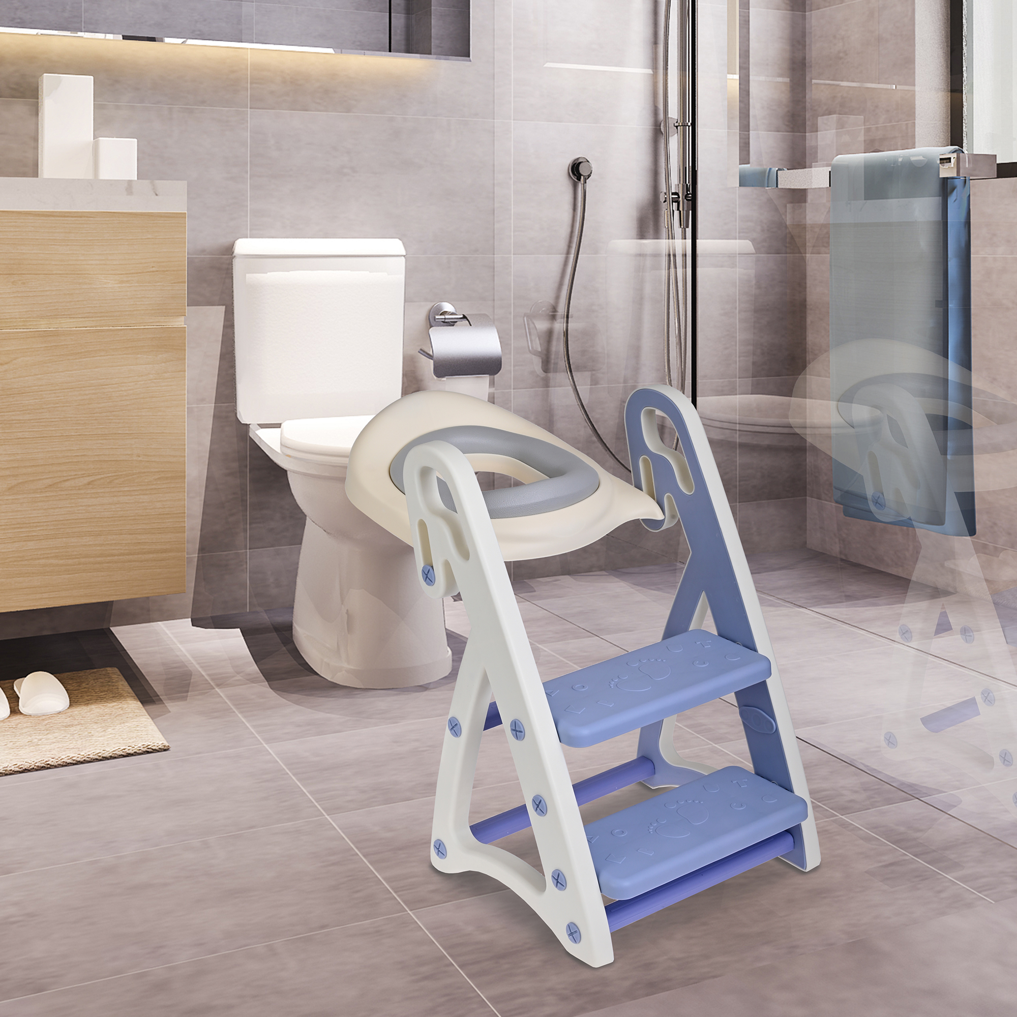 Foto 7 | Asiento Entrenador de Baño EKE Life Home para Niños con Escalera y Agarradera Azul