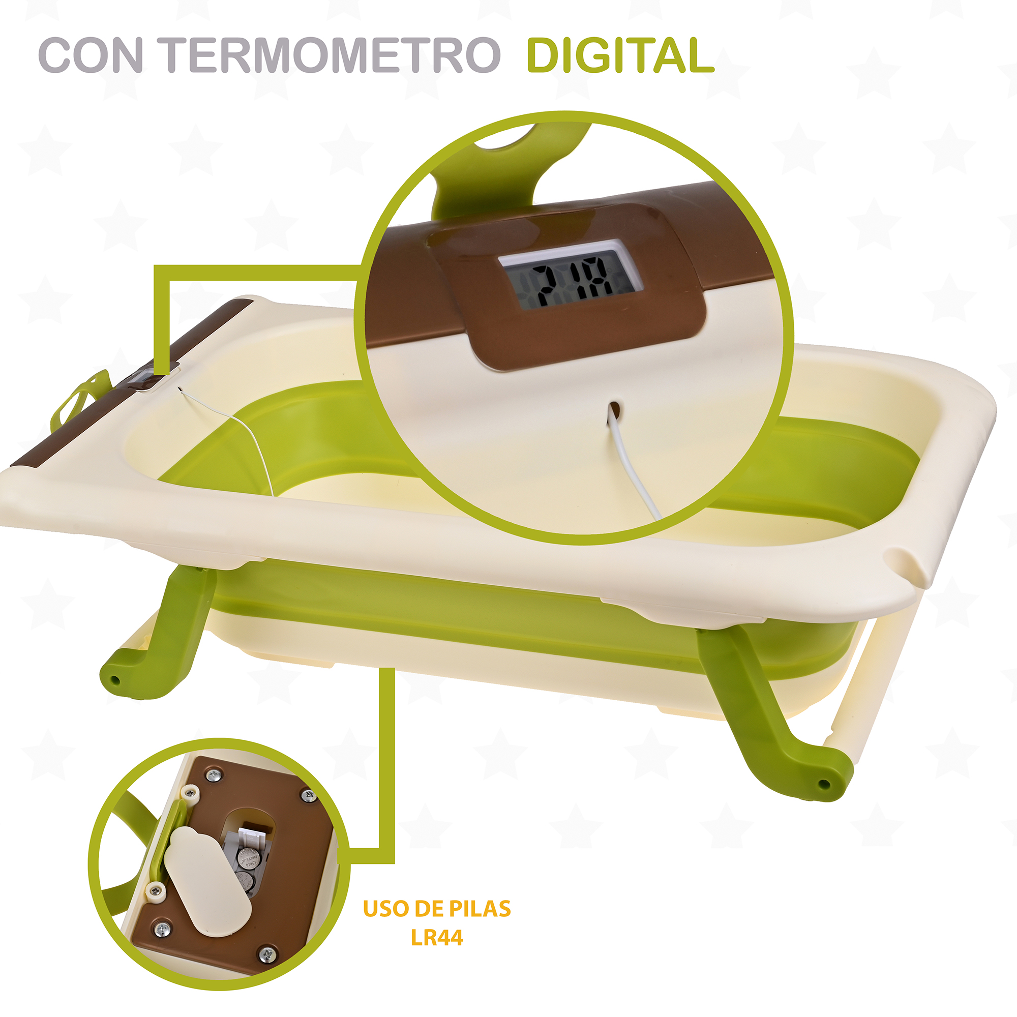 Foto 4 | Bañera Plegable Tina con Termómetro Digital Portátil Verde para Bebés