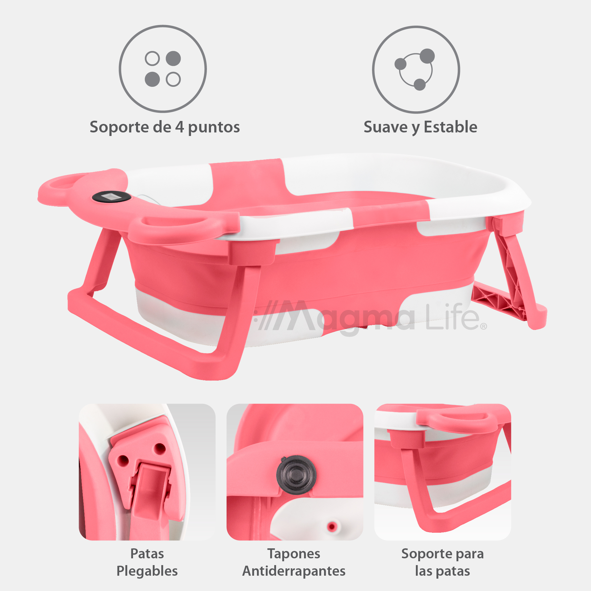 Foto 3 | Bañera para Bebé Magma Life on Sensor de Temperatura y Cojín Antideslizante