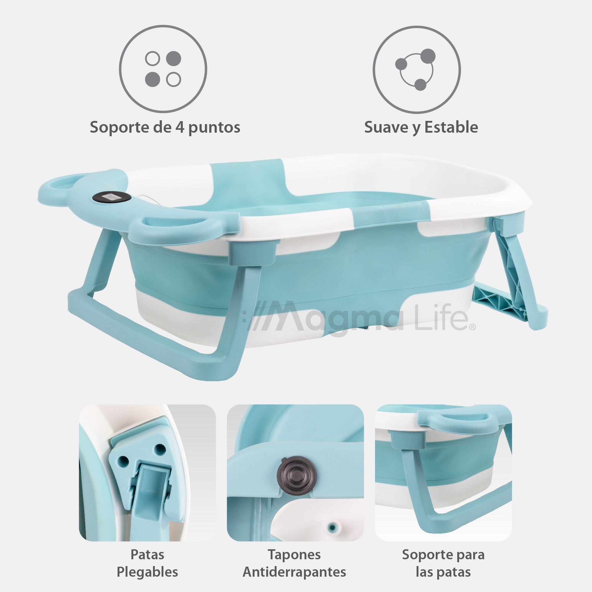 Foto 4 pulgar | Bañera para Bebé Magma Life con Sensor de Temperatura y Cojín Antideslizante