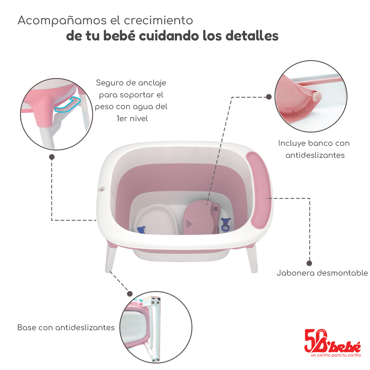 Foto 4 pulgar | Bañera Plegable D'bebé Bubbles Rosa